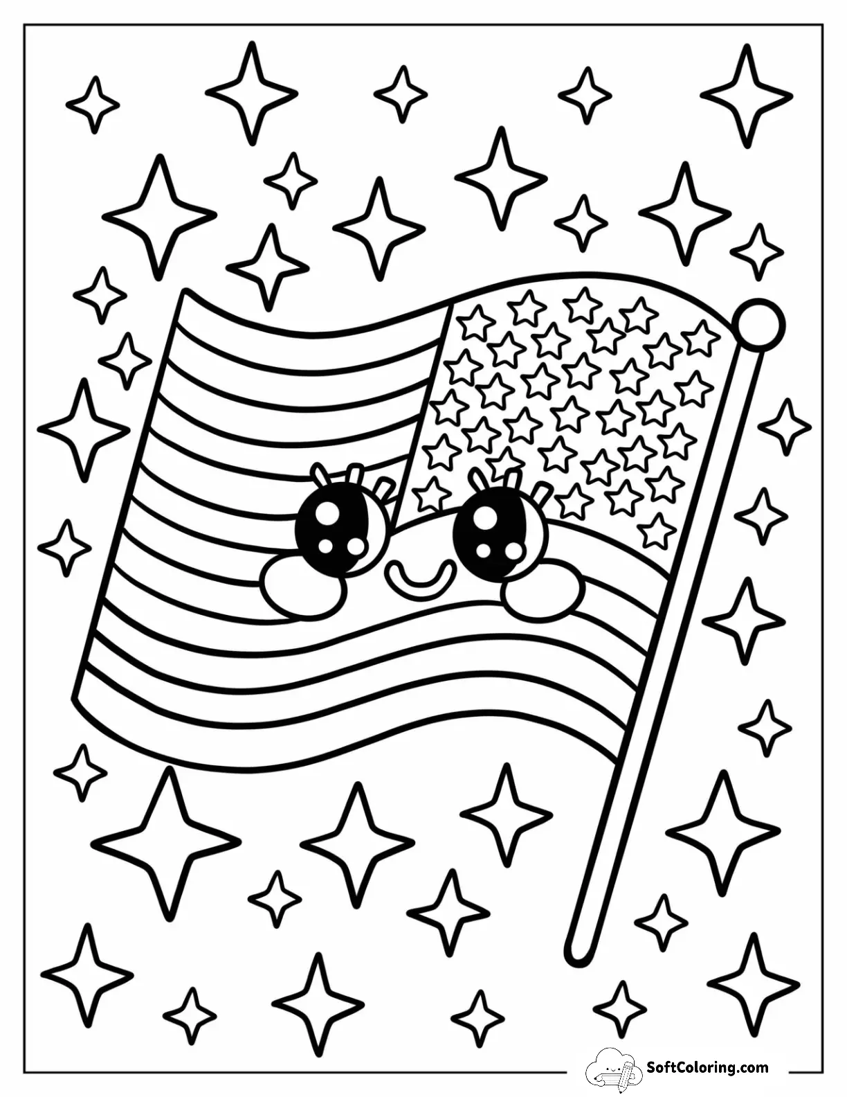 Happy American Flag With Sparkling Stars 4Th Of July