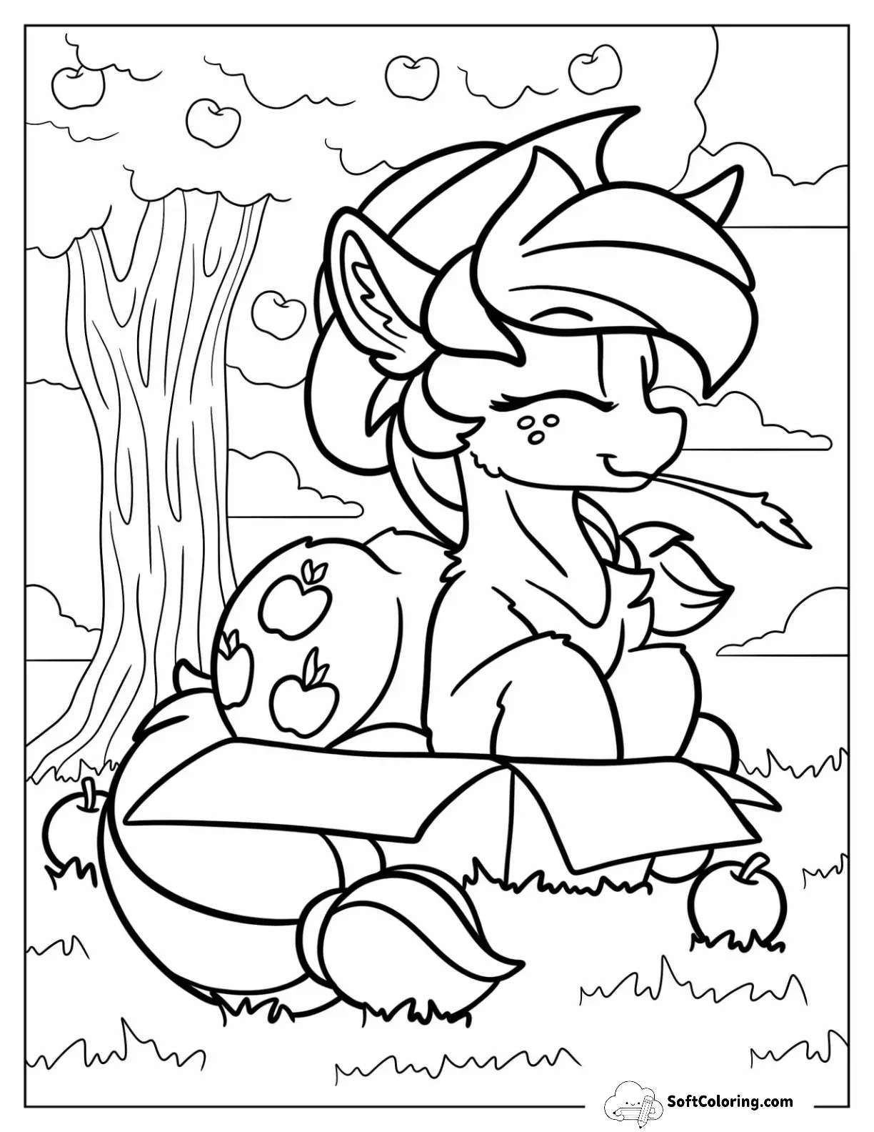 Happy Applejack Sitting In A Box While Chewing On Straw