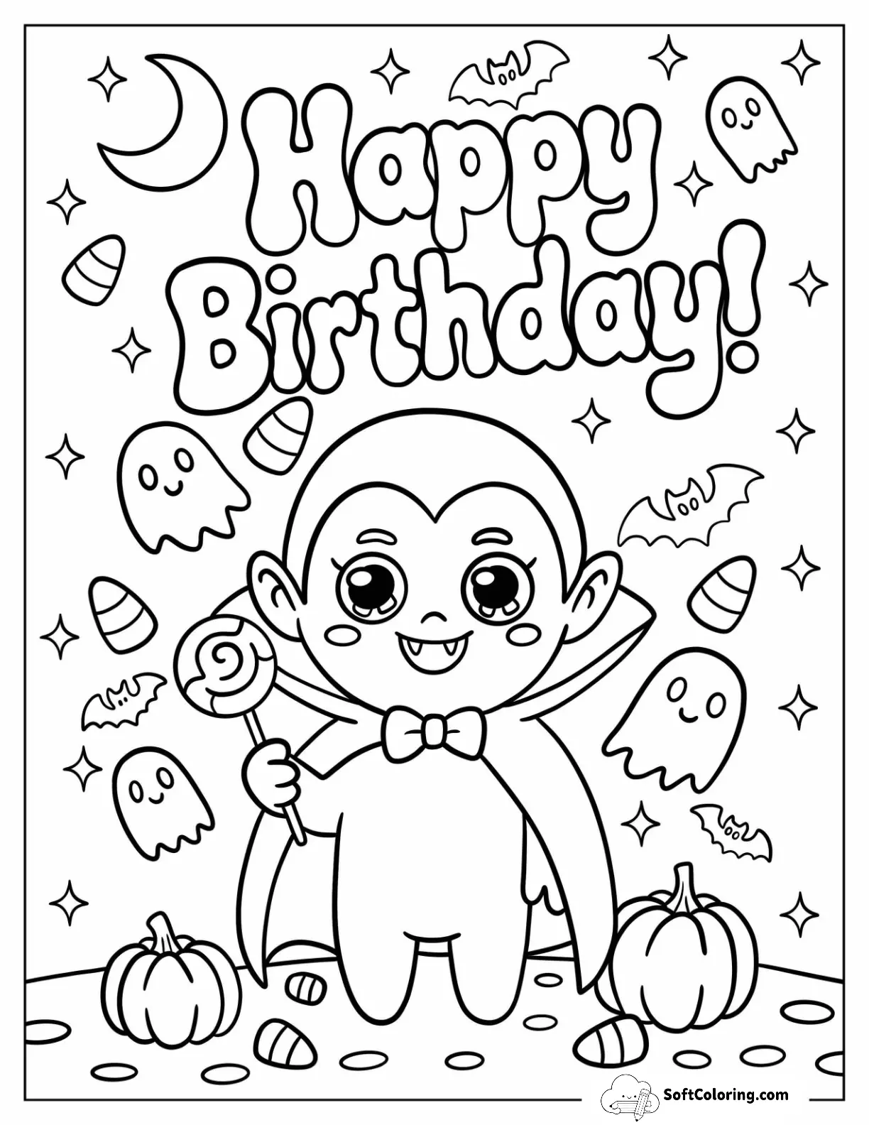 Happy Birthday With Vampire, Pumpkins, And Ghosts For Preschoolers