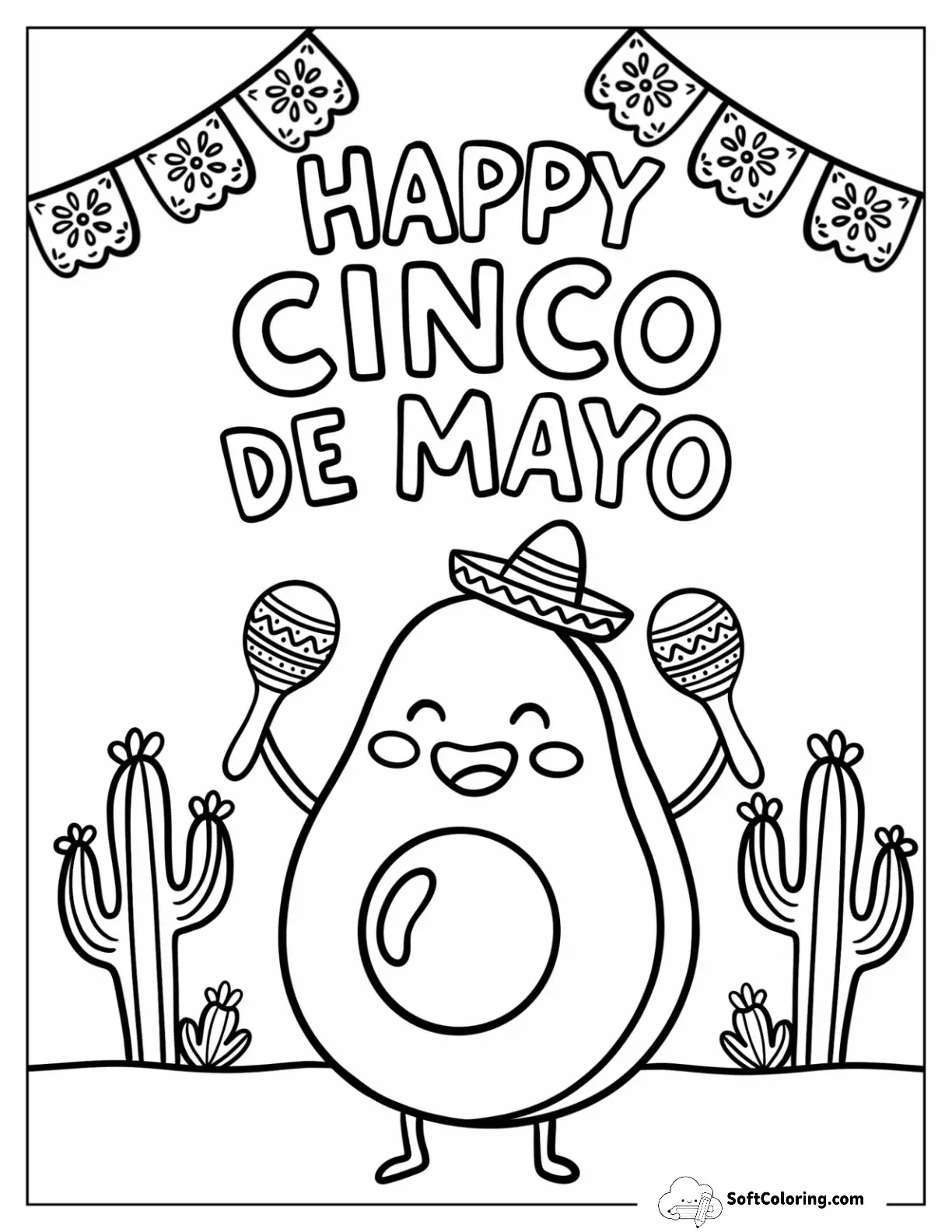 Happy Cinco De Mayo Avocado With Maracas