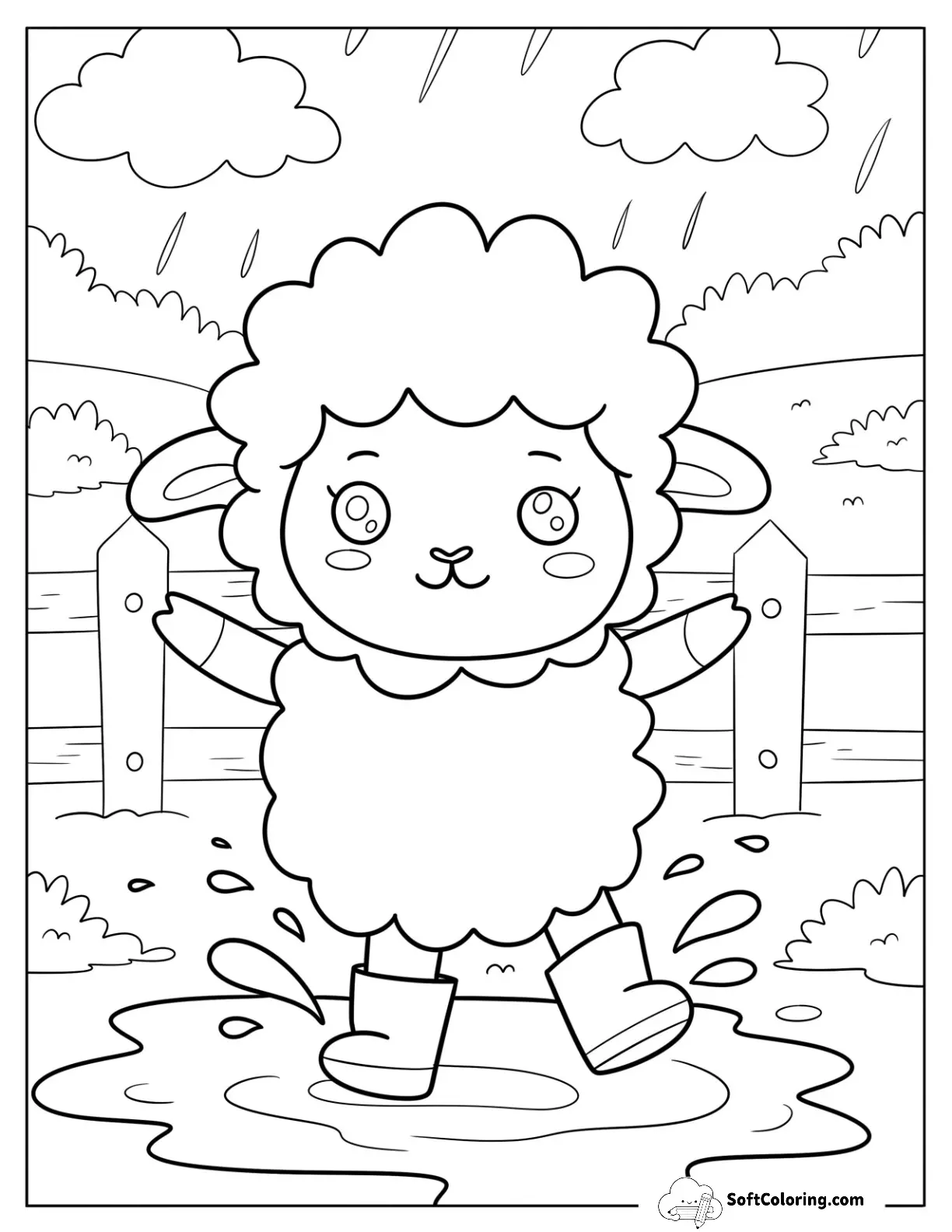 Happy Sheep Splashing In Muddy Puddles For Preschoolers