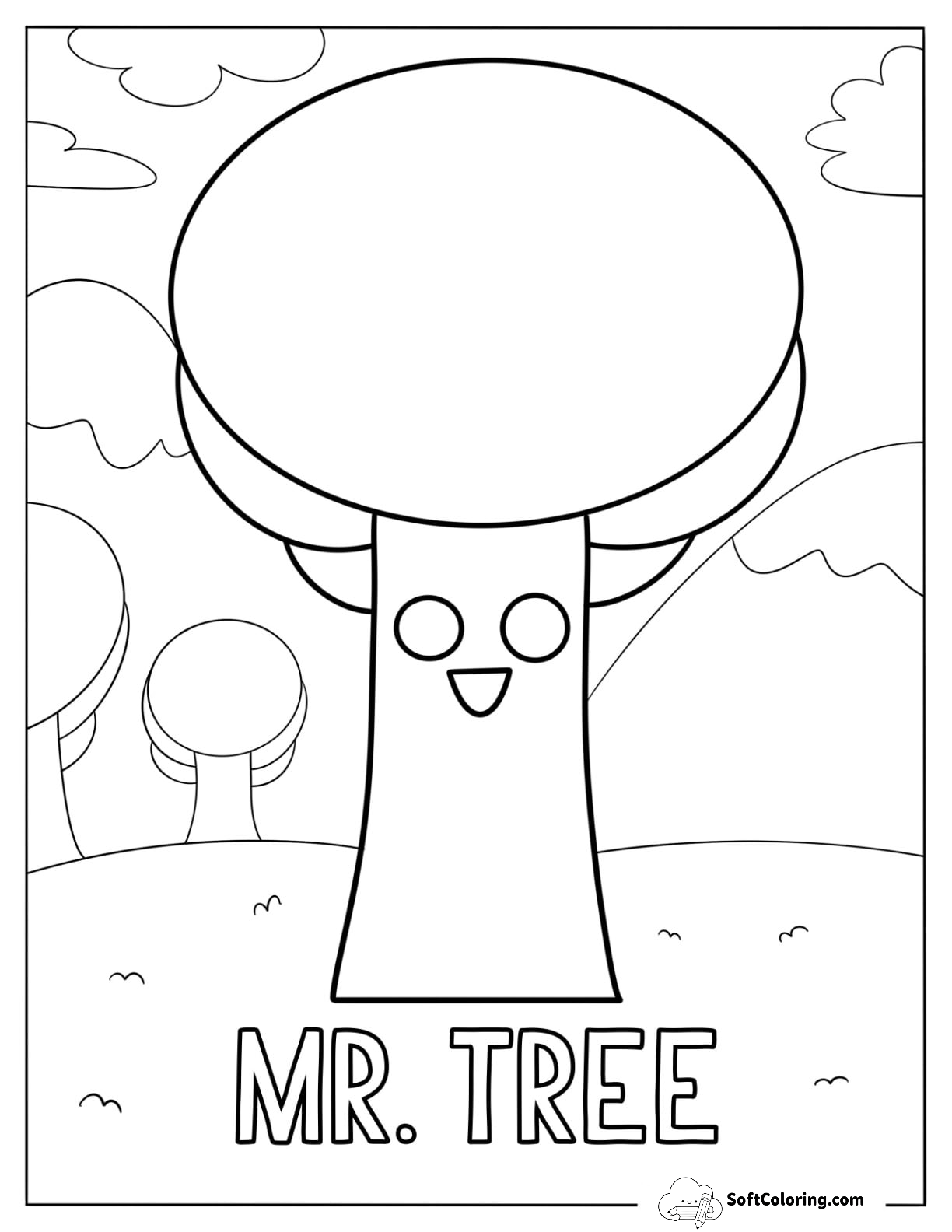 Happy Sprunki Coloring Page Of Mr Tree