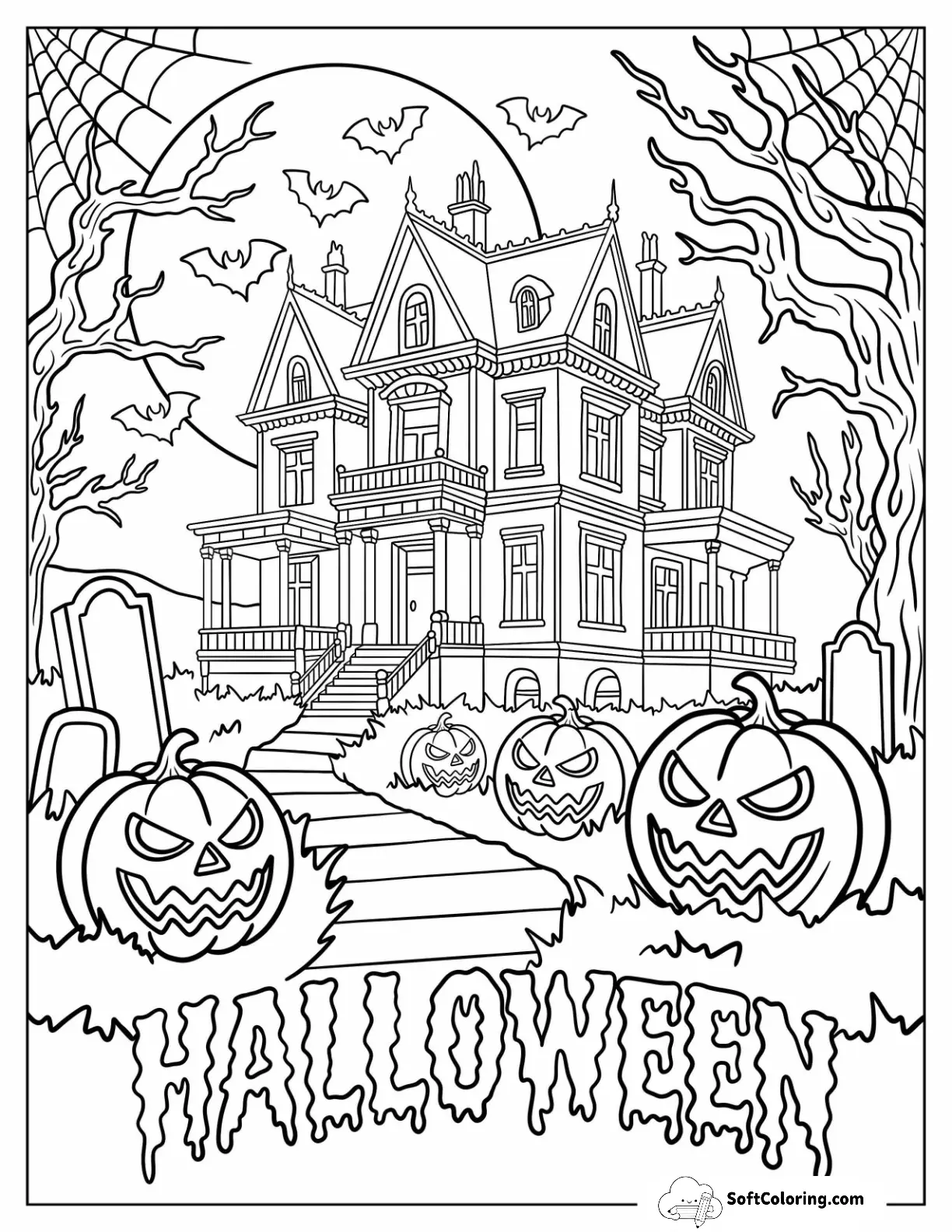 Haunted Mansion With Glowing Jack O’ Lanterns Halloween