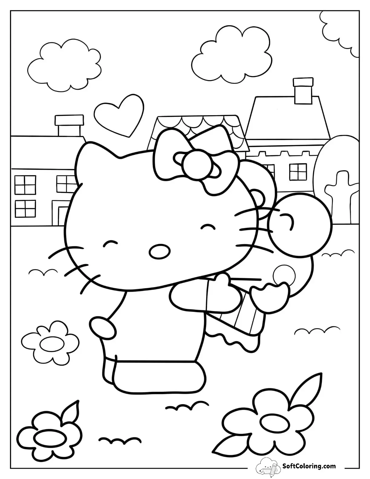 Hello Kitty Embracing Keroppi Coloring Page