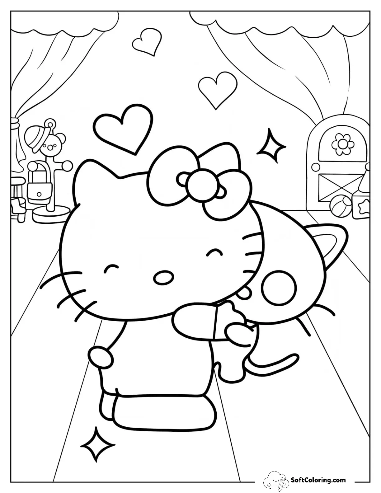 Hello Kitty Hugging Chococat Coloring Page For Kids