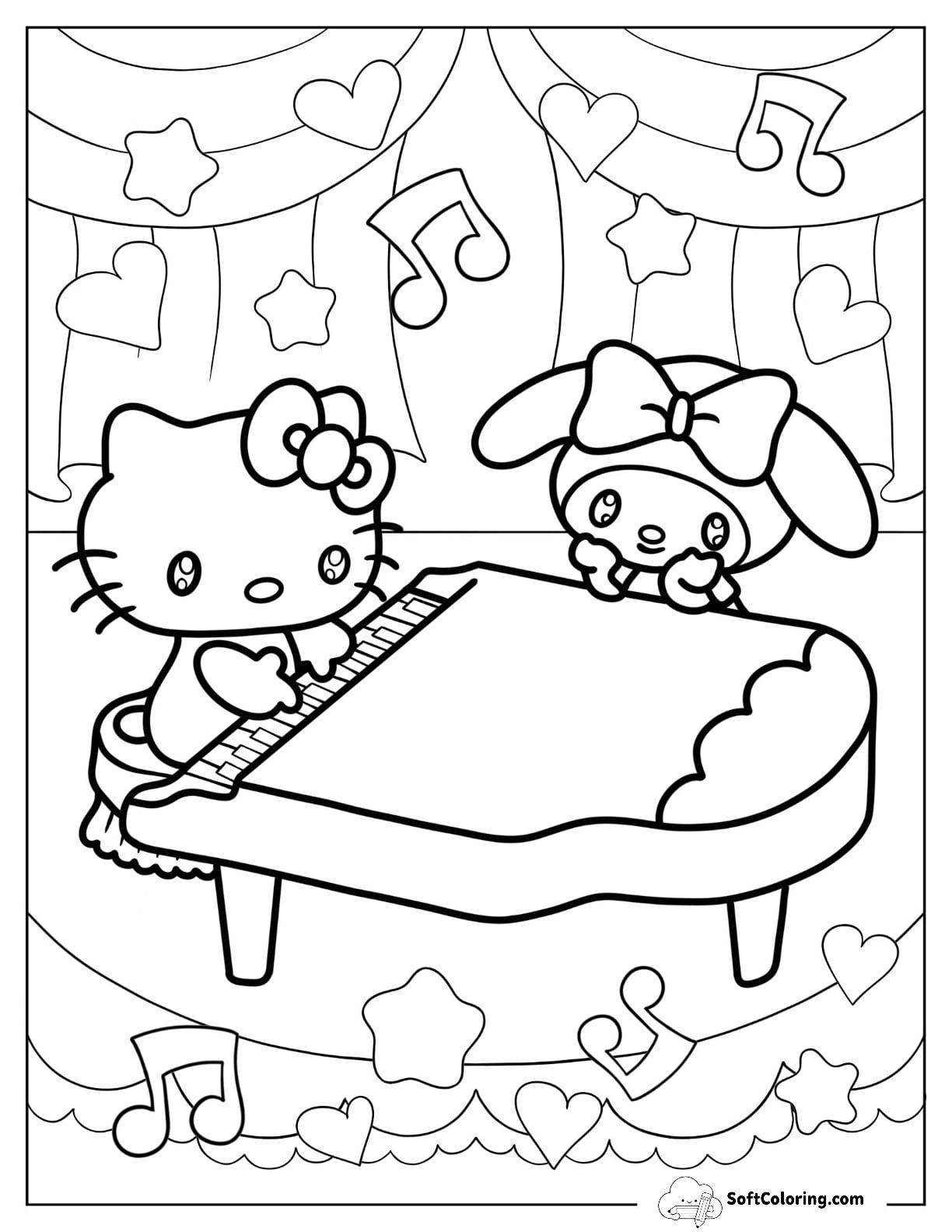 Sanrio Coloring Pages Of Hello Kitty Playing Piano For My Melody