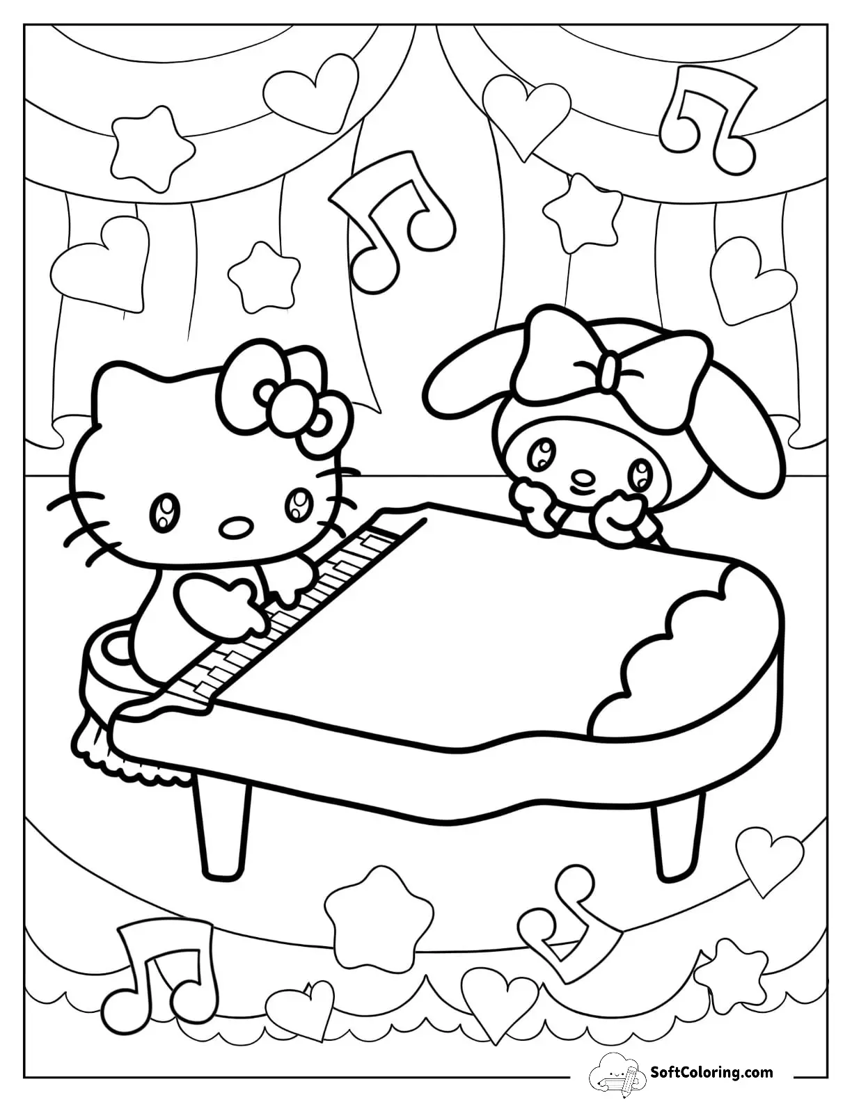 Sanrio Coloring Pages Of Hello Kitty Playing Piano For My Melody