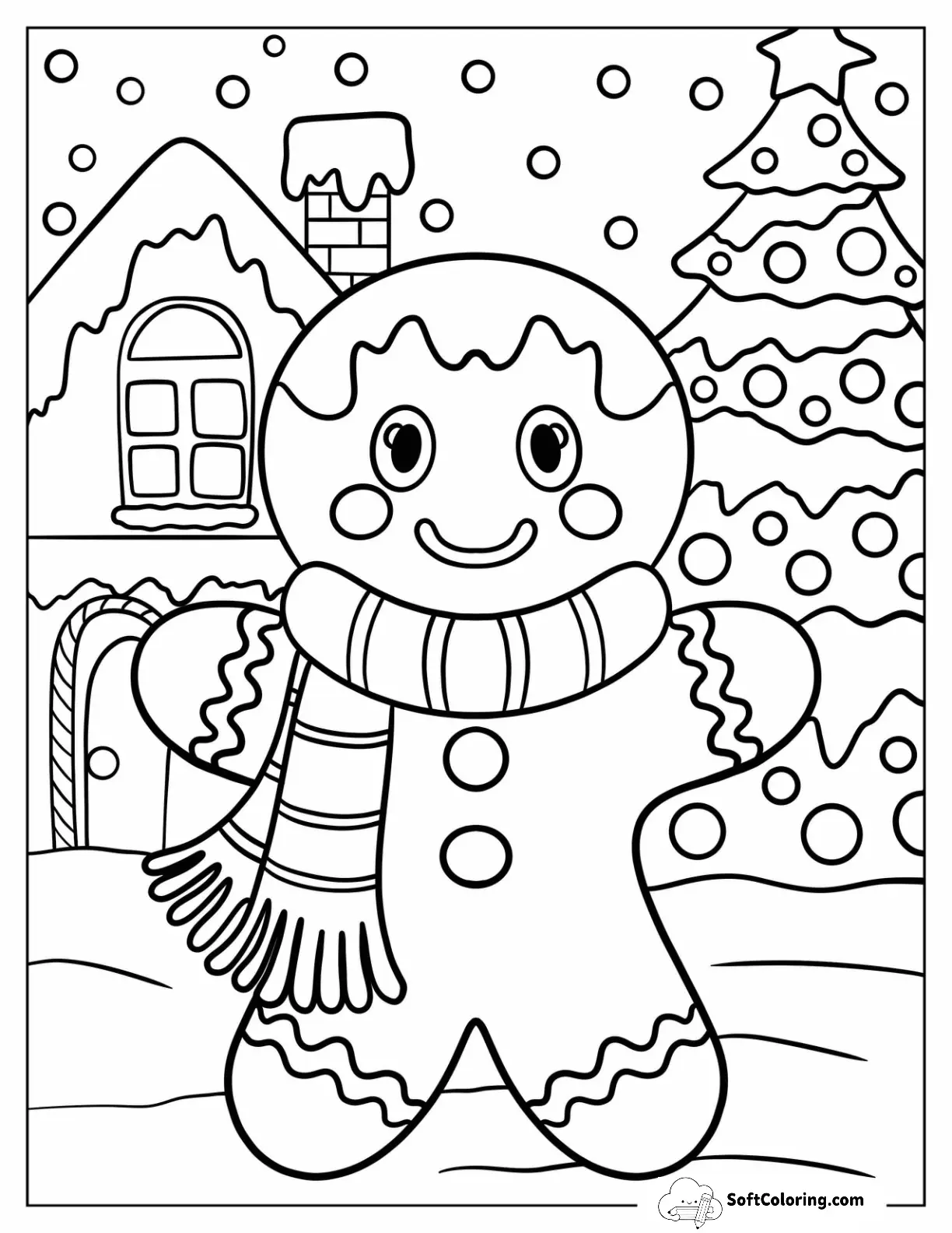 Holiday Gingerbread Man With Scarf And Festive Background