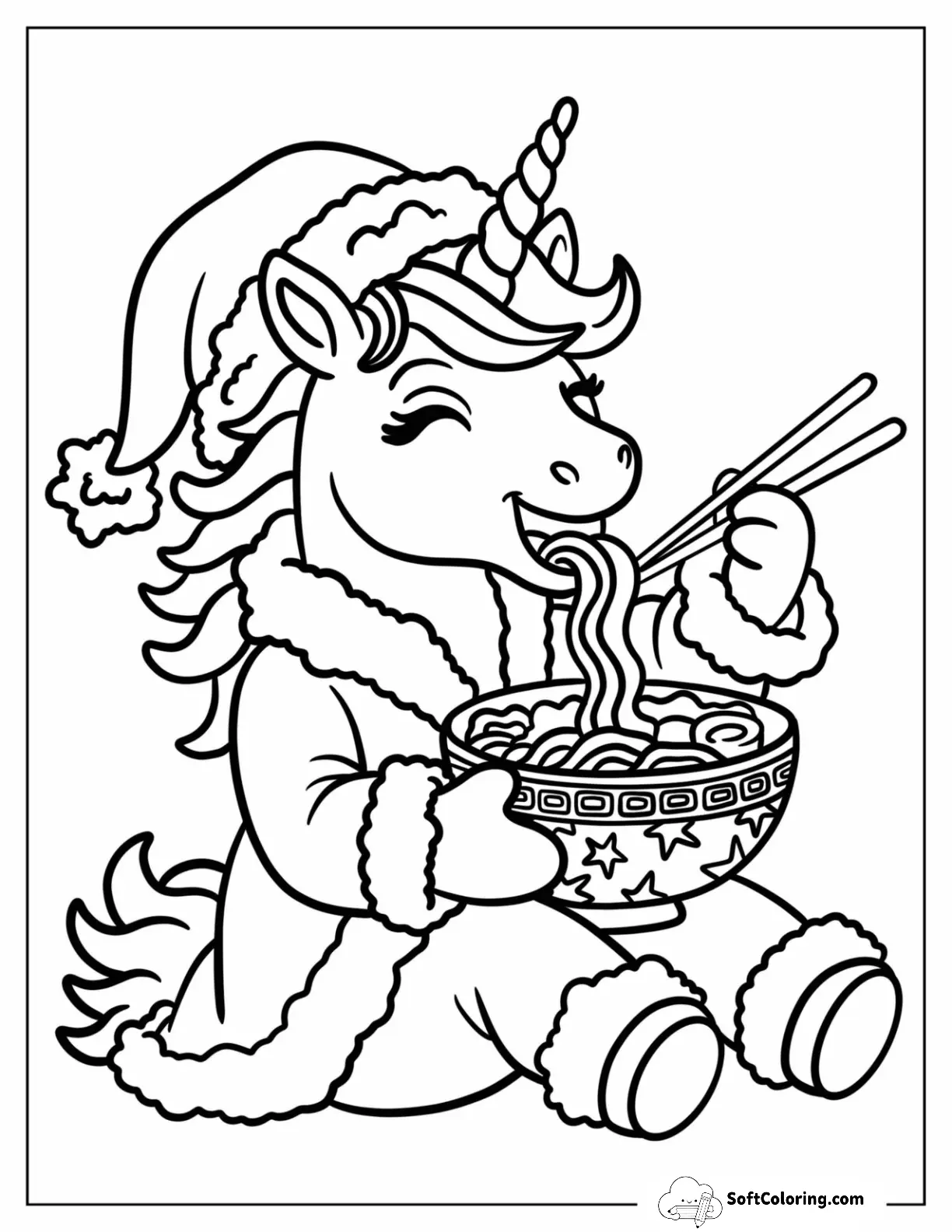 Hungry Christmas Unicorn Eating Ramen