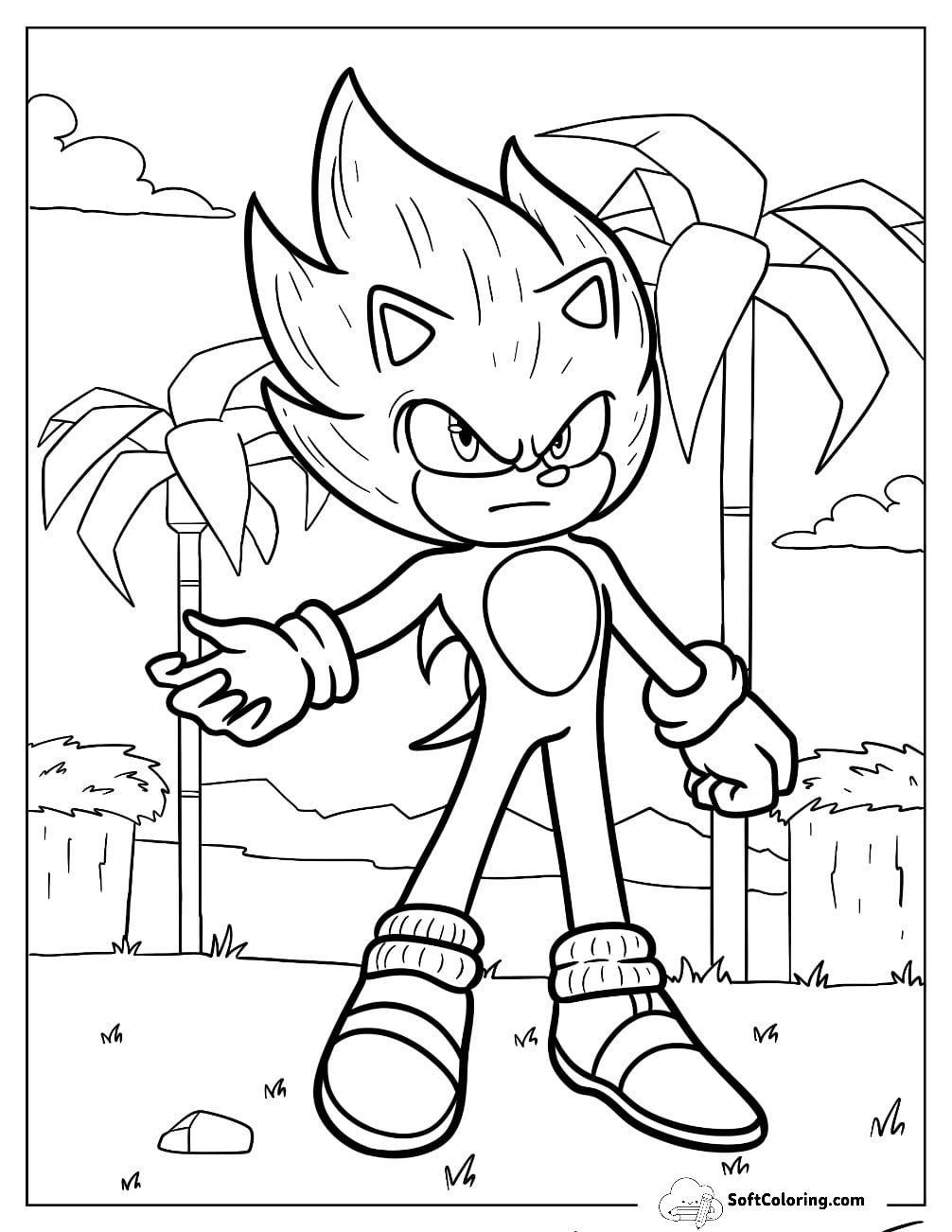 Hyper Sonic Coloring Page In Angel Island