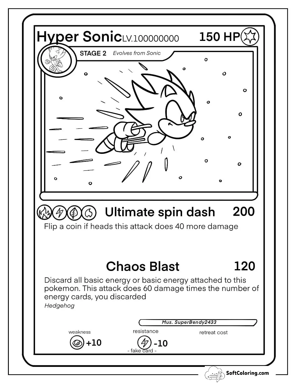 Hyper Sonic Coloring Page Ultimate Spin Dash Playing Card