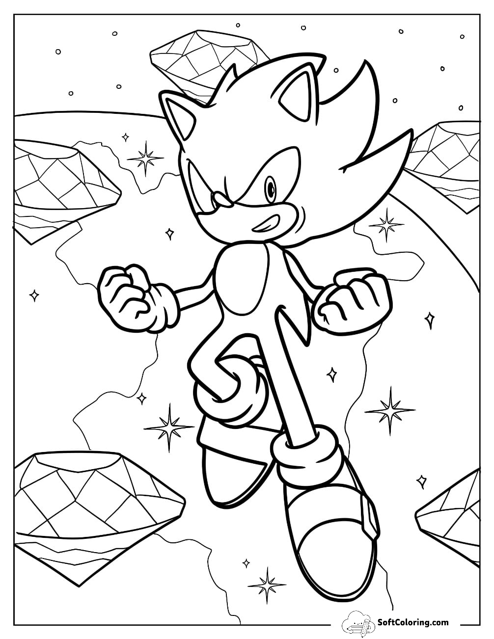 Hyper Sonic Coloring Page Using Chaos Emeralds For Kids