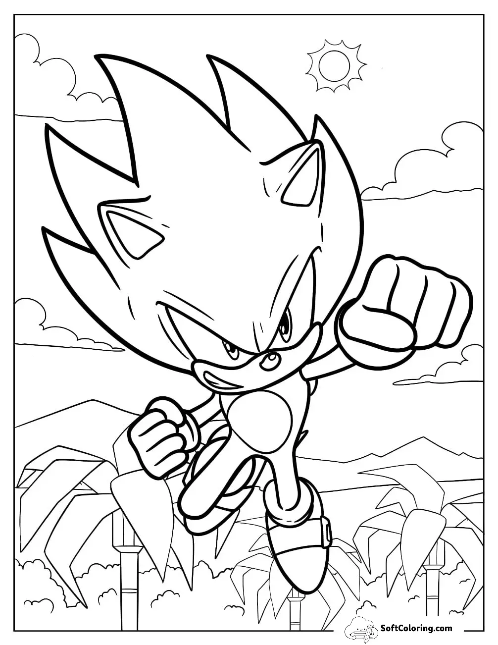 Hyper Sonic Coloring Page With Fist In The Air