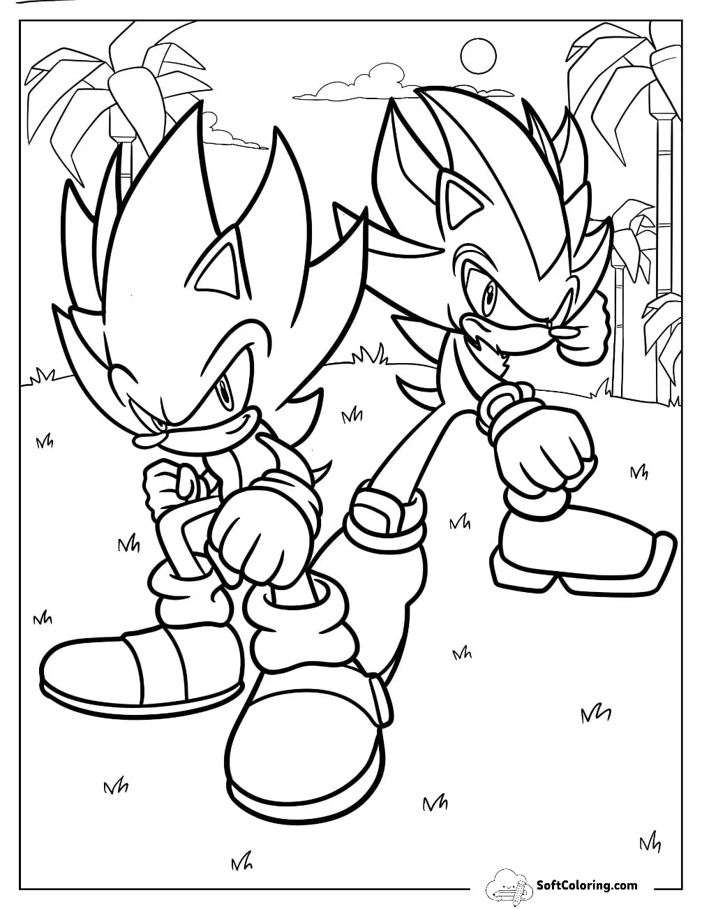 Hyper Sonic Coloring Page With Hyper Shadow On Angel Island