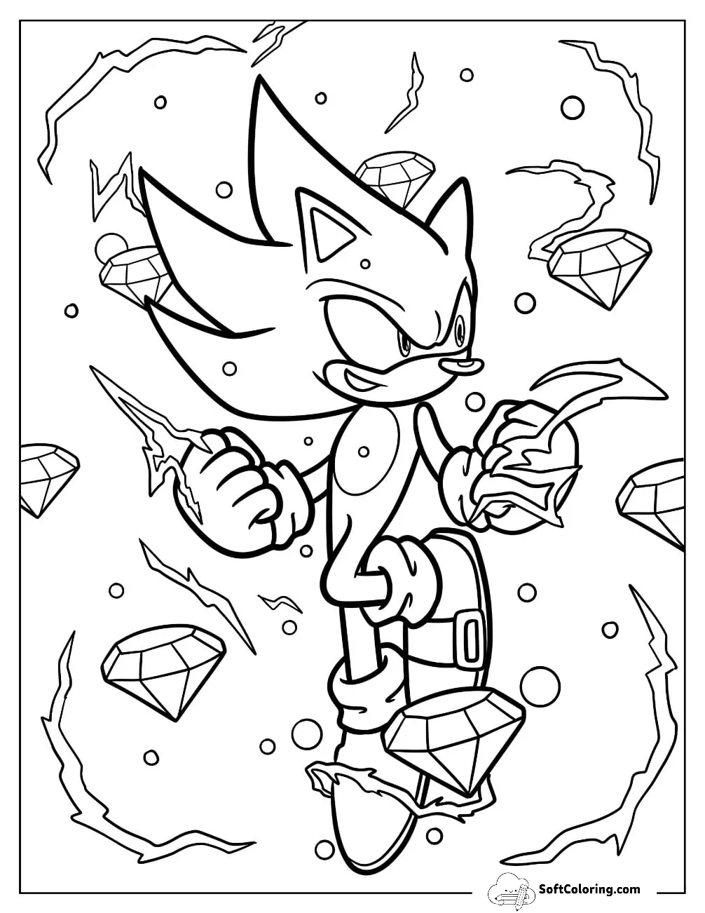 Hyper Sonic Coloring Page With Super Emeralds
