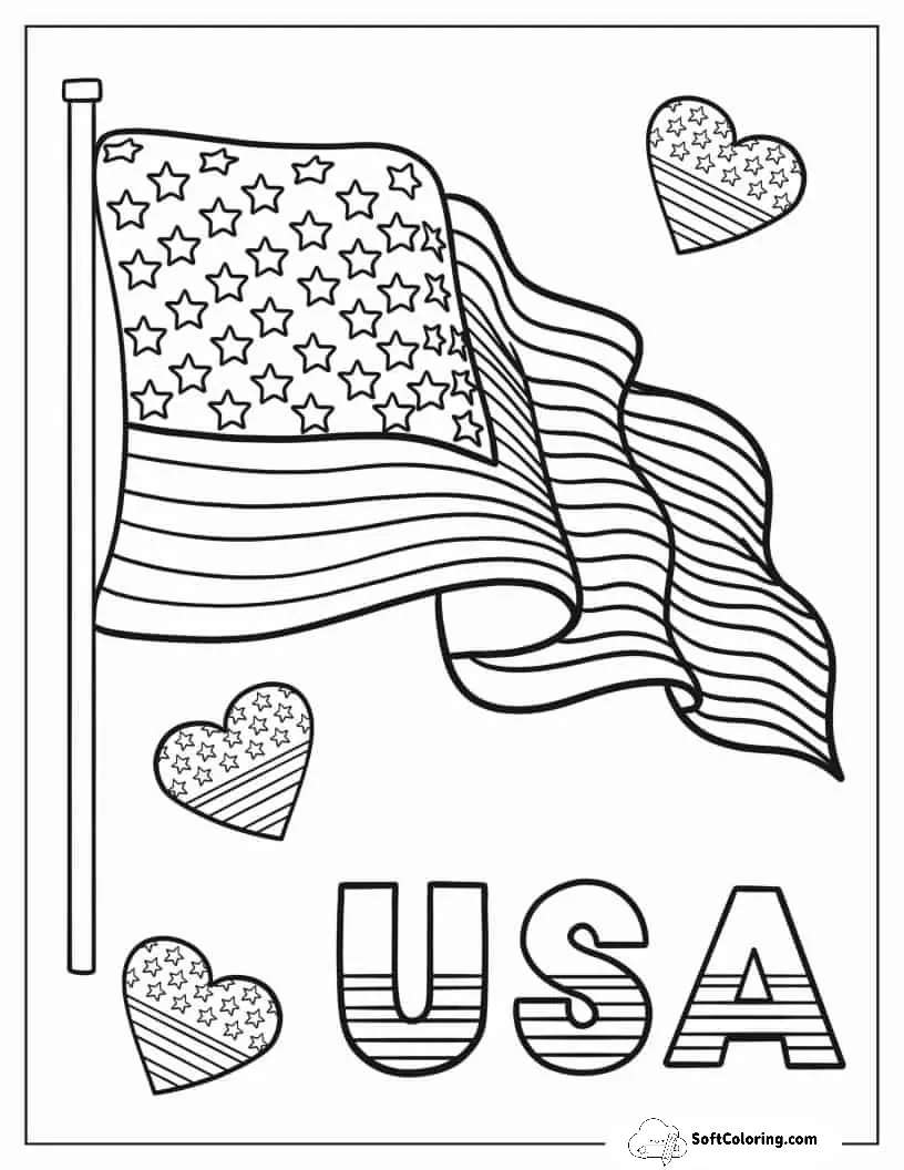 I Love Usa With American Flag To Color