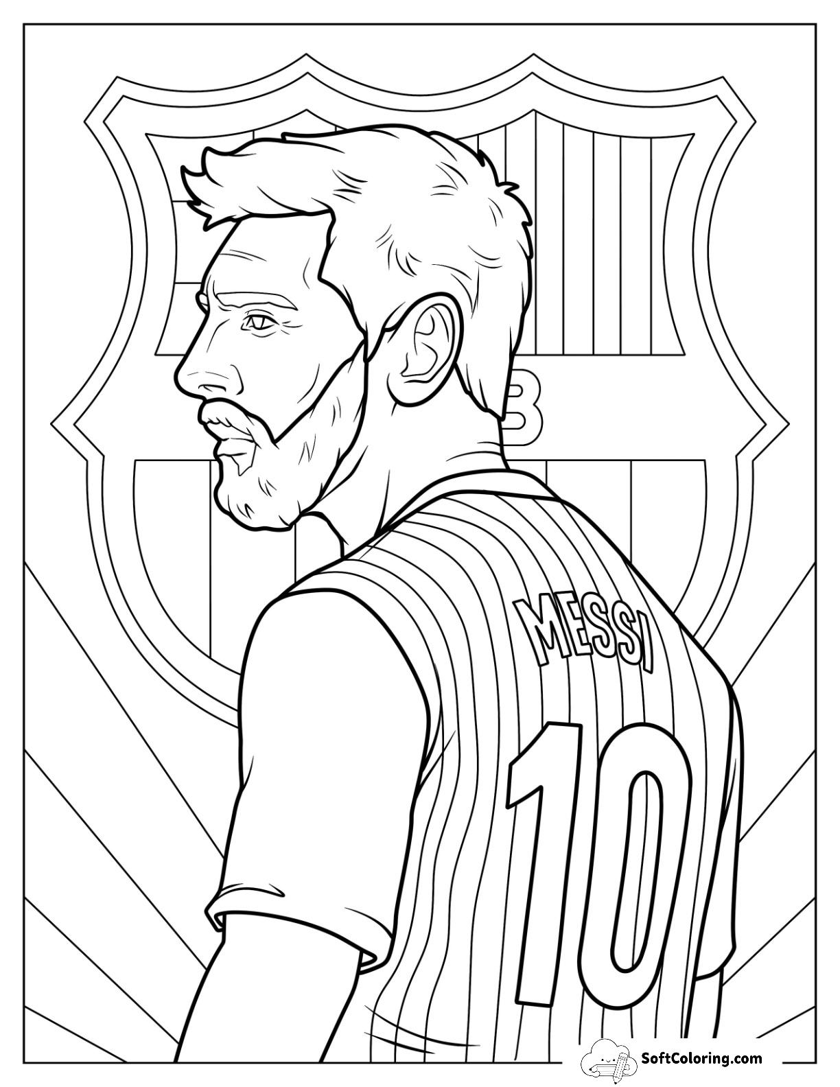 Iconic Lionel Messi Coloring Page In Striped Barcelona Kit