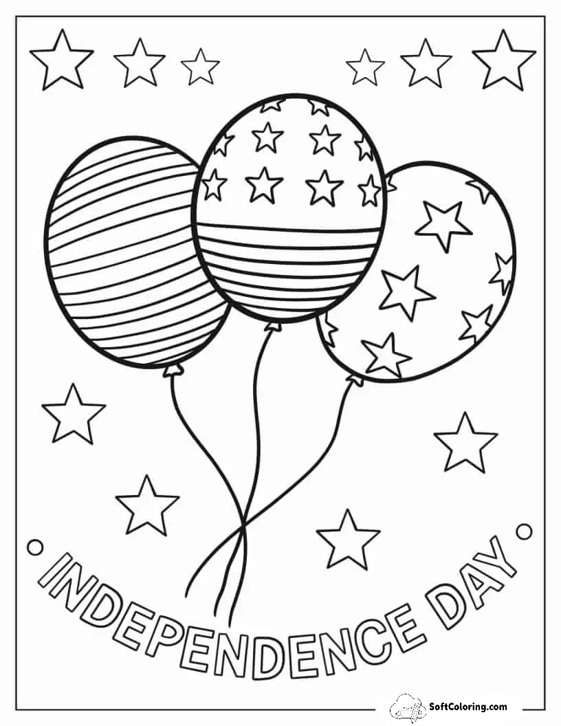 Independence Day With Balloons To Color