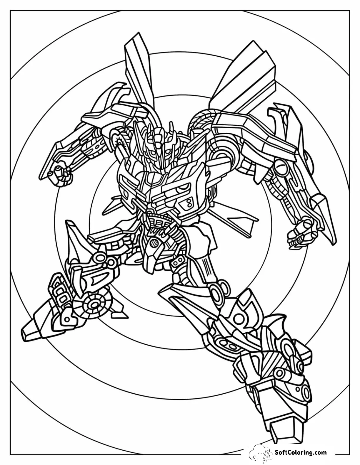 Intricate Autobot Bumblebee Coloring Page Transformation