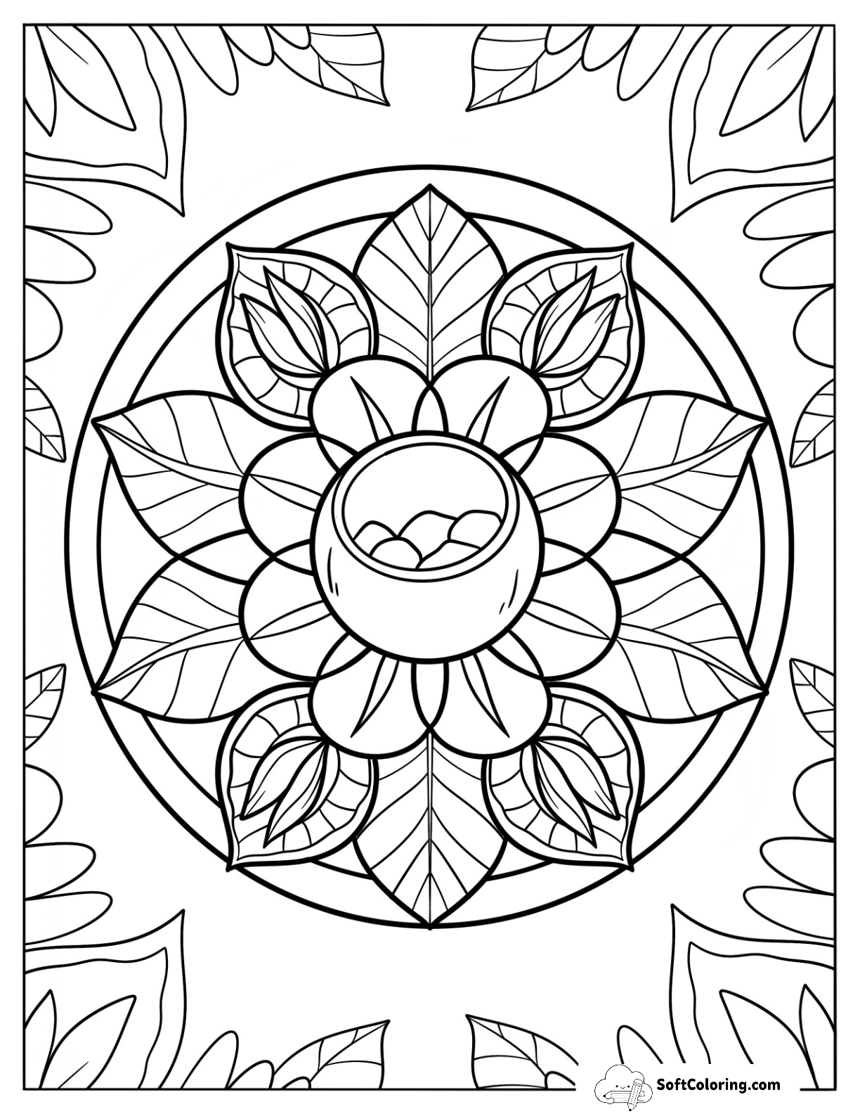Intricate Coconut Coloring Page Mandala