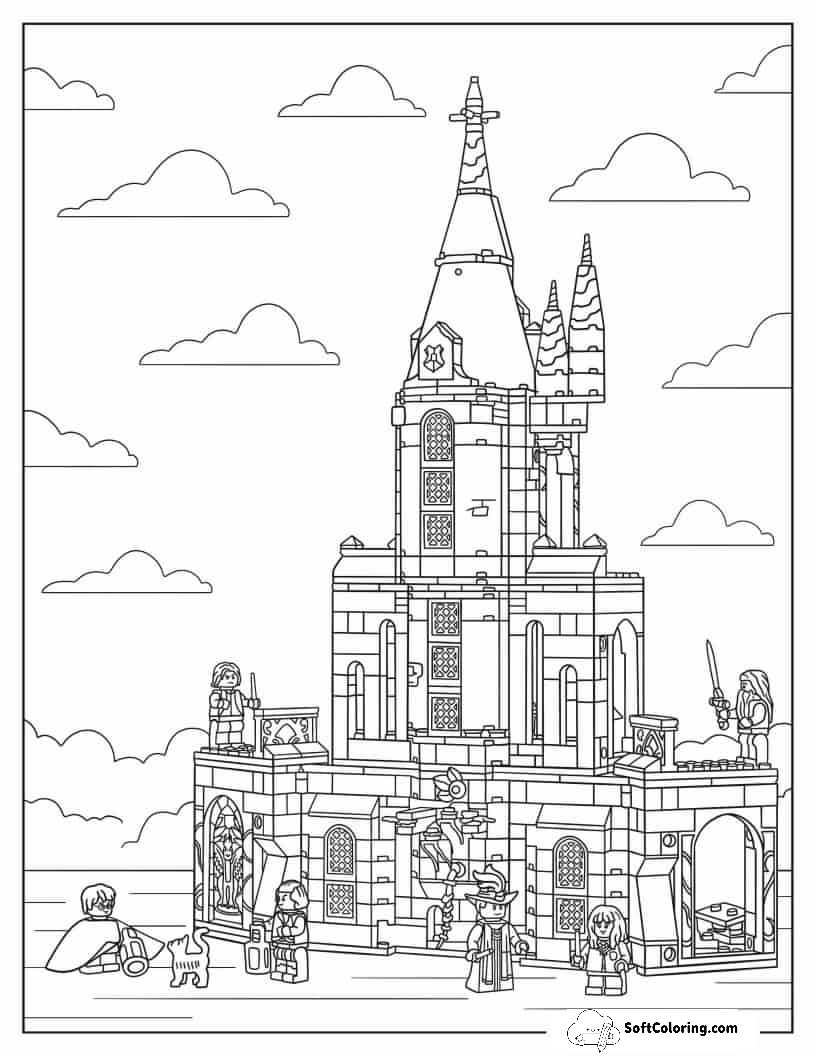 Intricate Lego Hogwarts Coloring Page
