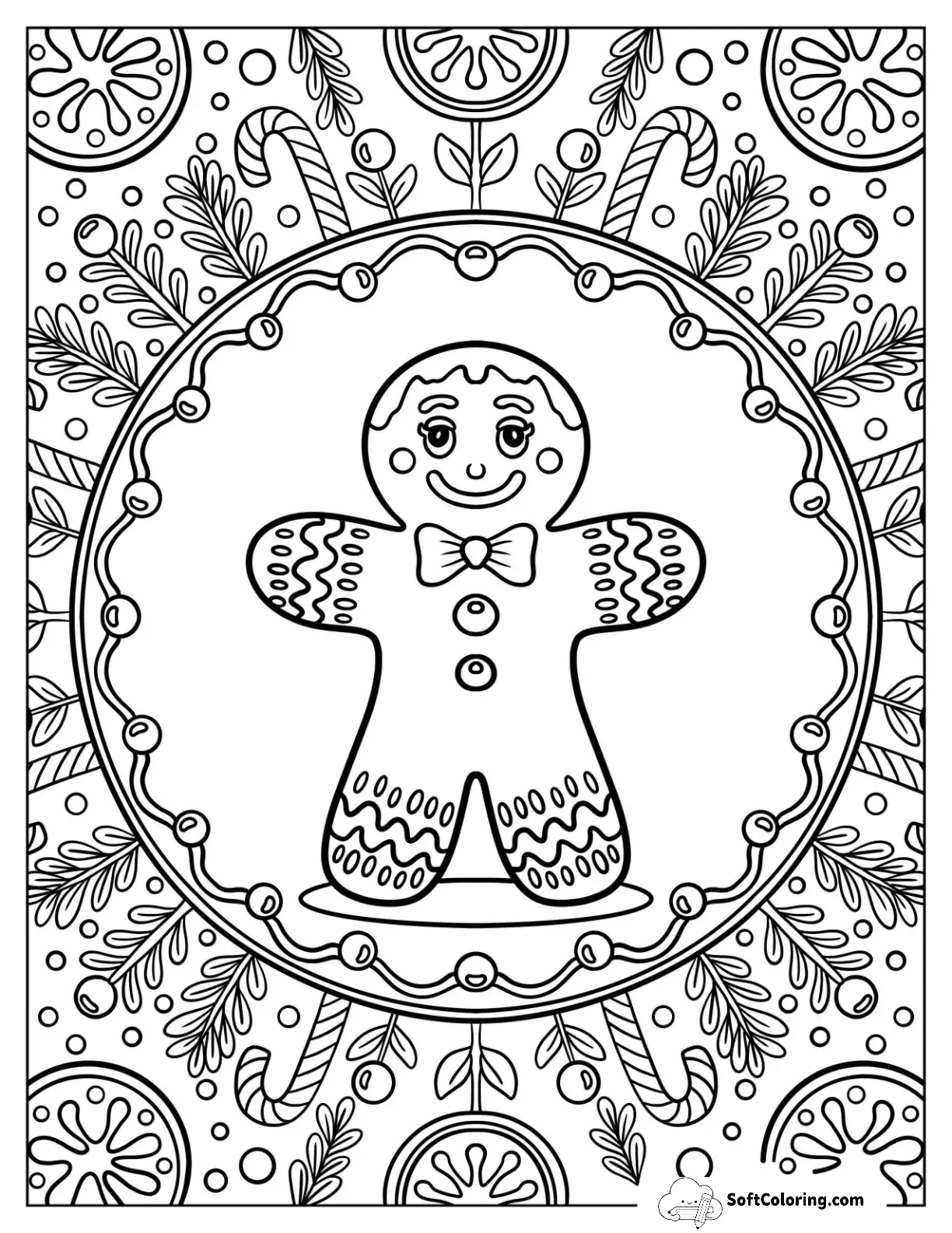 Intricate Mandala Design With Gingerbread Man And Candy Decorations