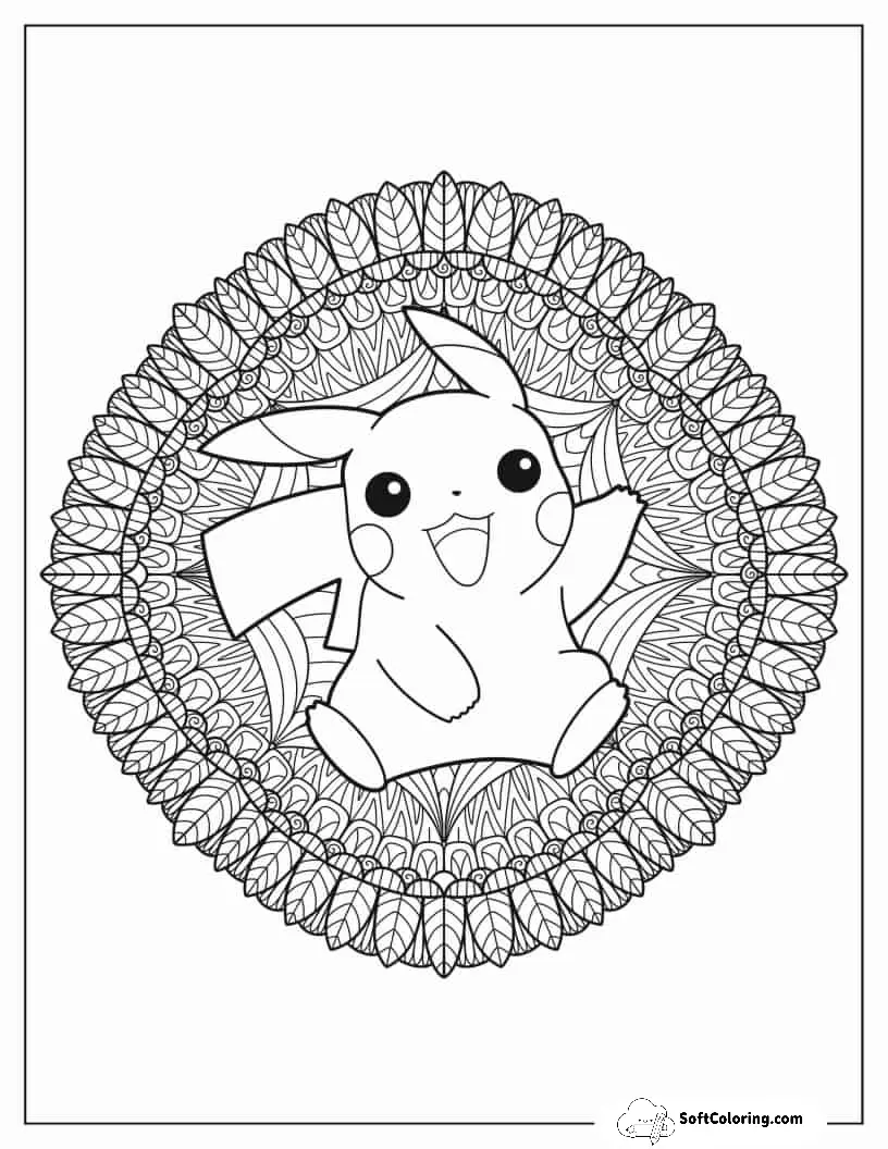 Intricate Mandala With Pikachu Inside Coloring In