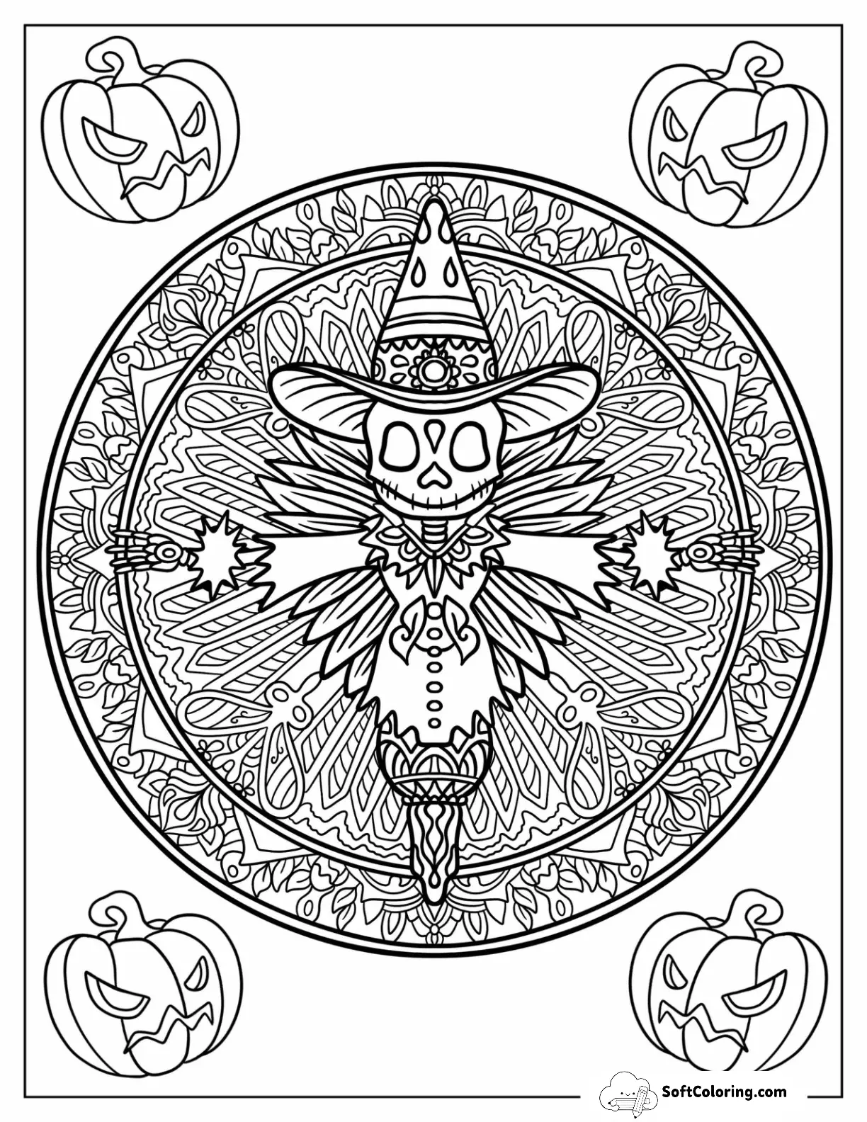 Intricate Scarecrow Coloring Page Mandala