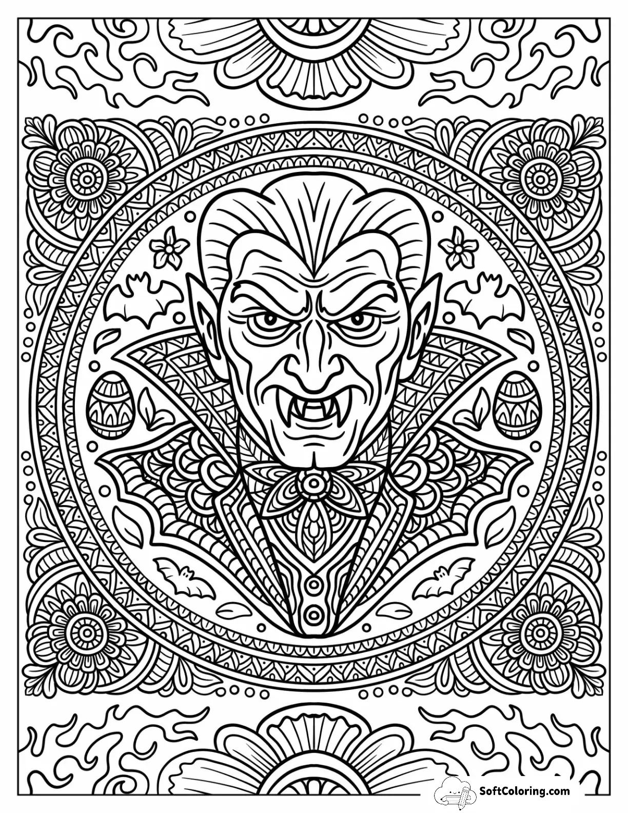 Intricate Vampire Coloring Page Mandala For Adults
