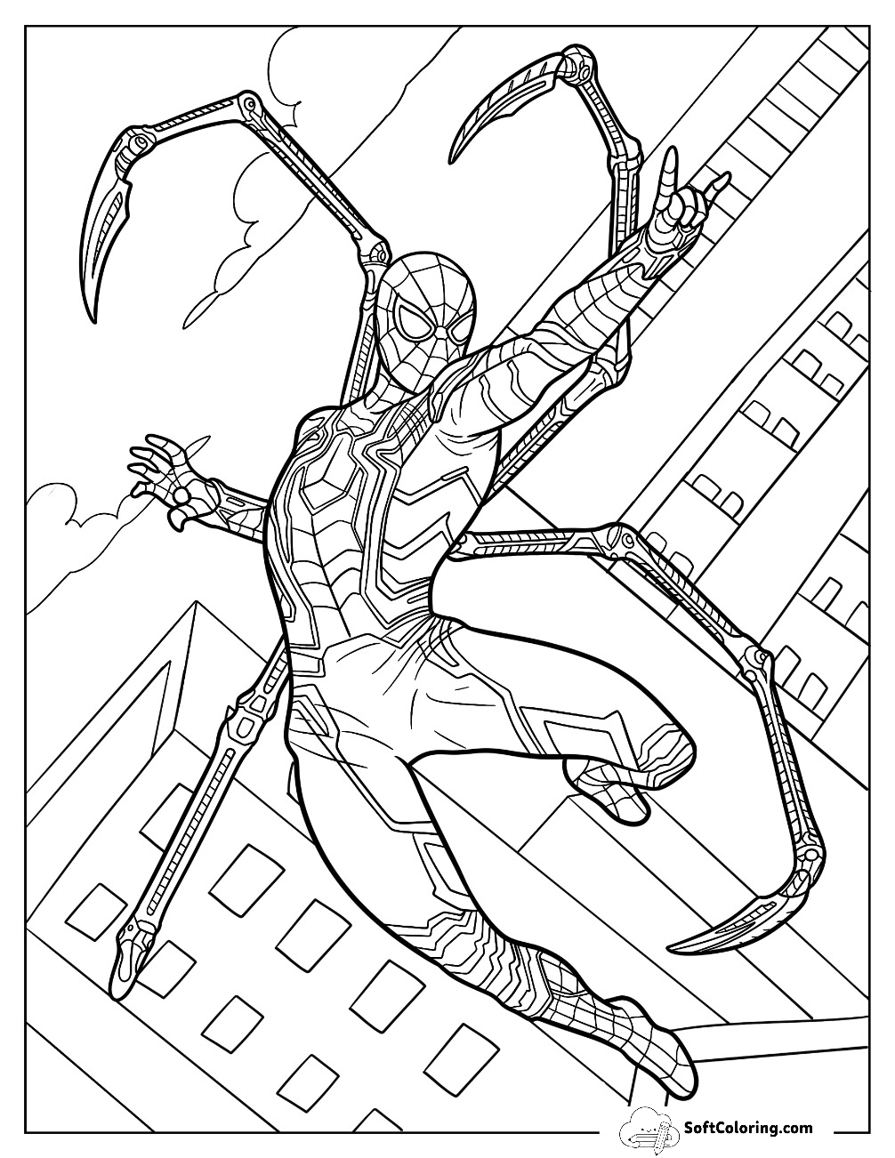 Iron Spider Coloring Page In Mid Air