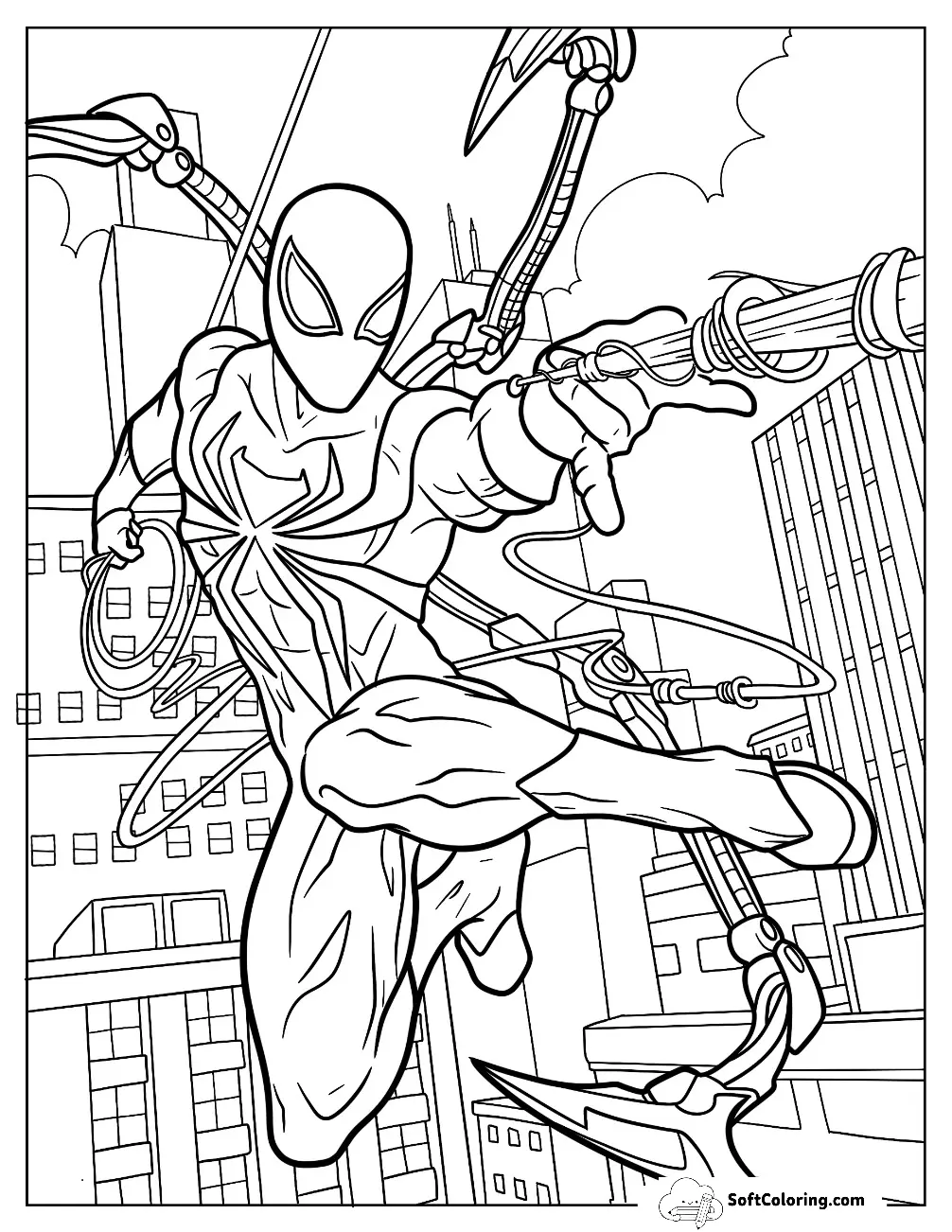 Iron Spider Coloring Page Man Shooting Webs