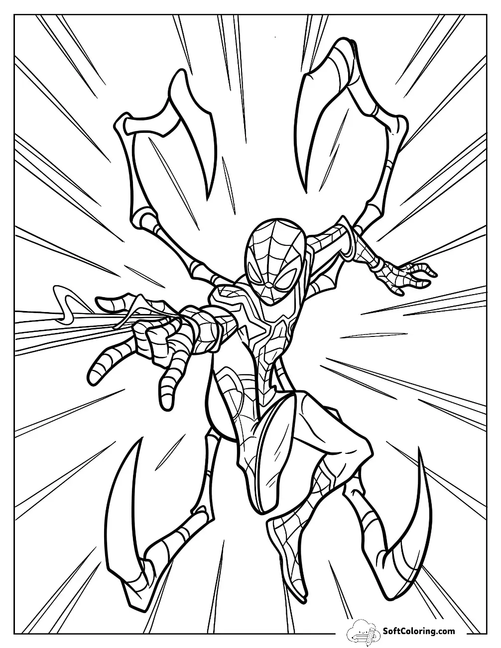 Iron Spider-Man Coloring Page With Pincers And Web