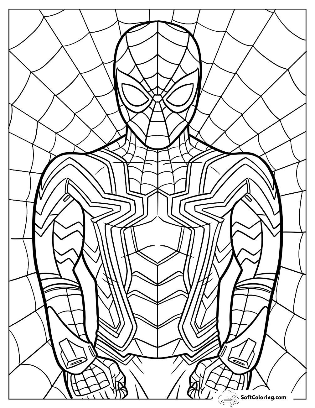 Iron Spider Coloring Page With Web Background