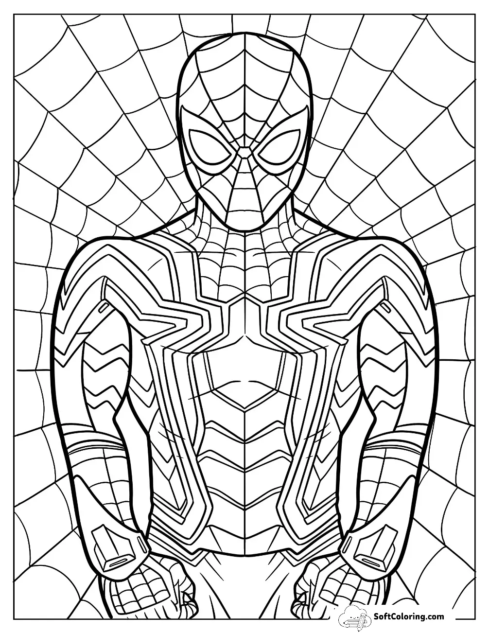 Iron Spider Coloring Page With Web Background