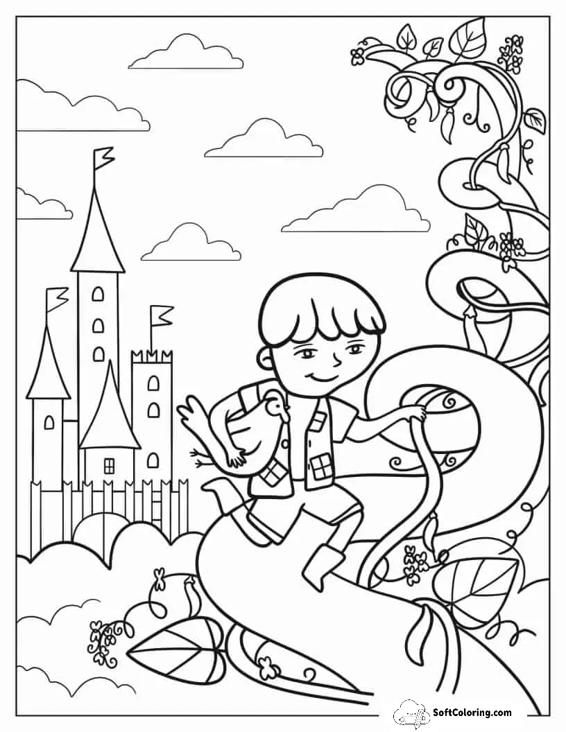 Jack And The Beanstalk Coloring In For Kids