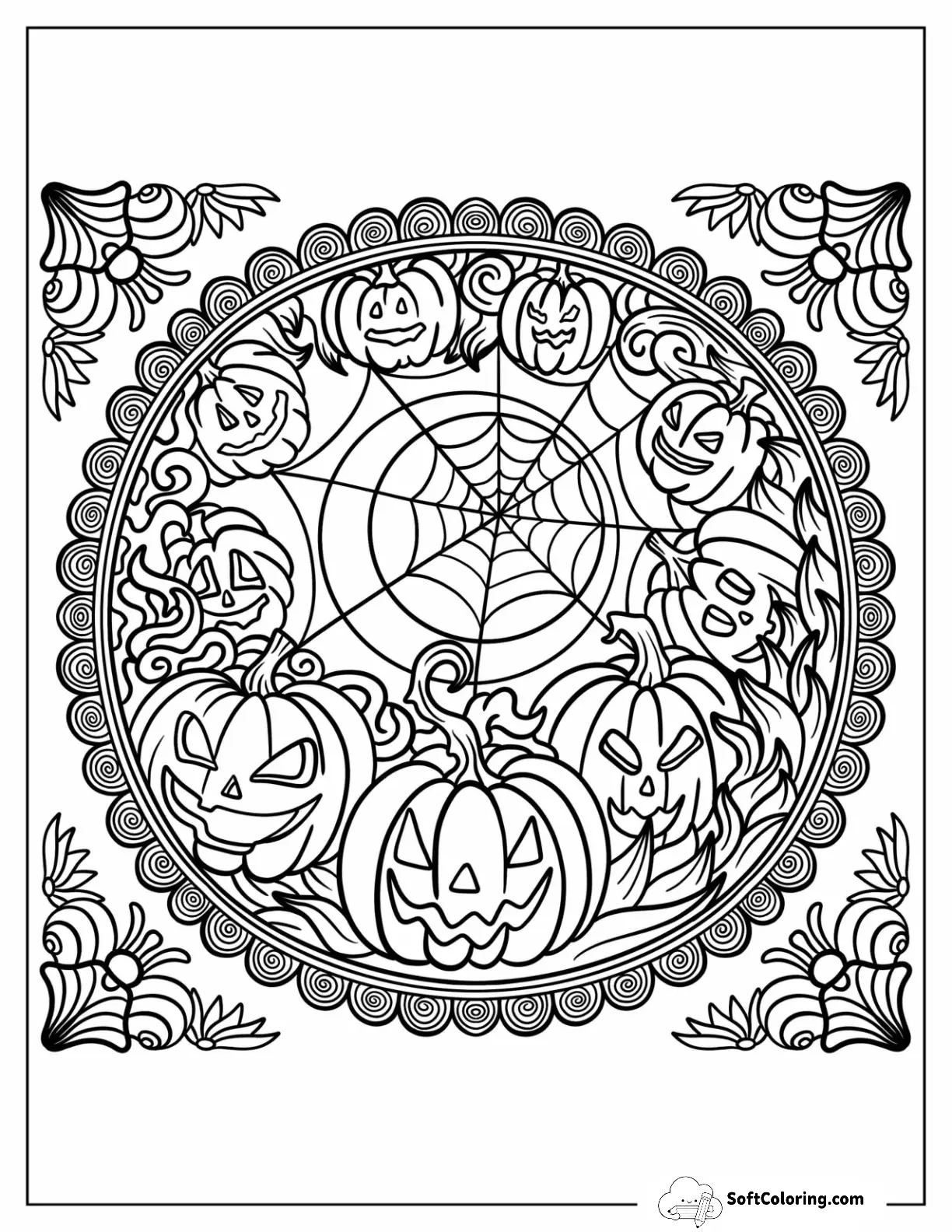 Jack O Lantern And Cobwebs Halloween Mandala