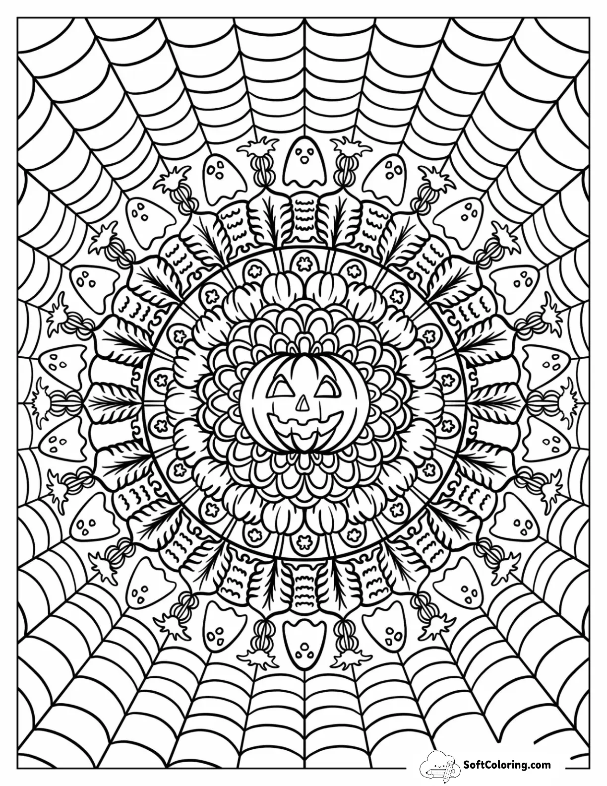 Jack O Lantern At The Center Of A Halloween Mandala