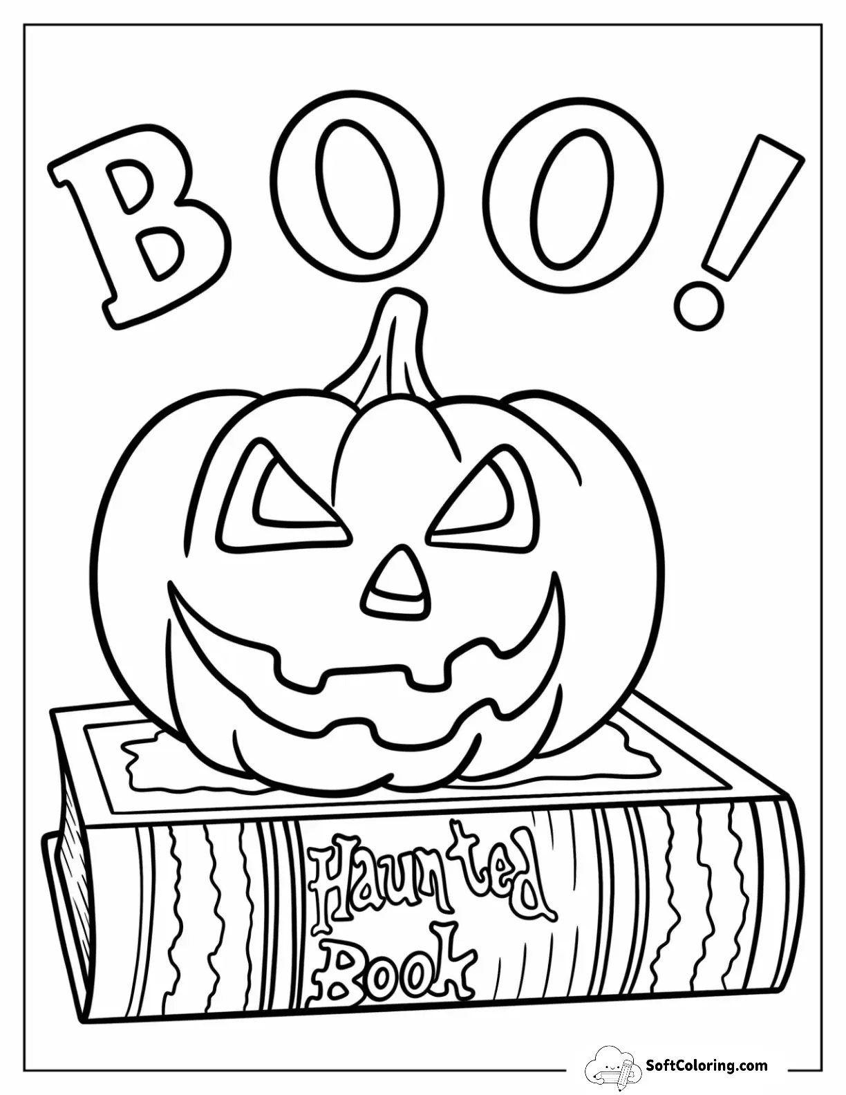 Jack O Lantern Sitting On Haunted Book With Boo Text