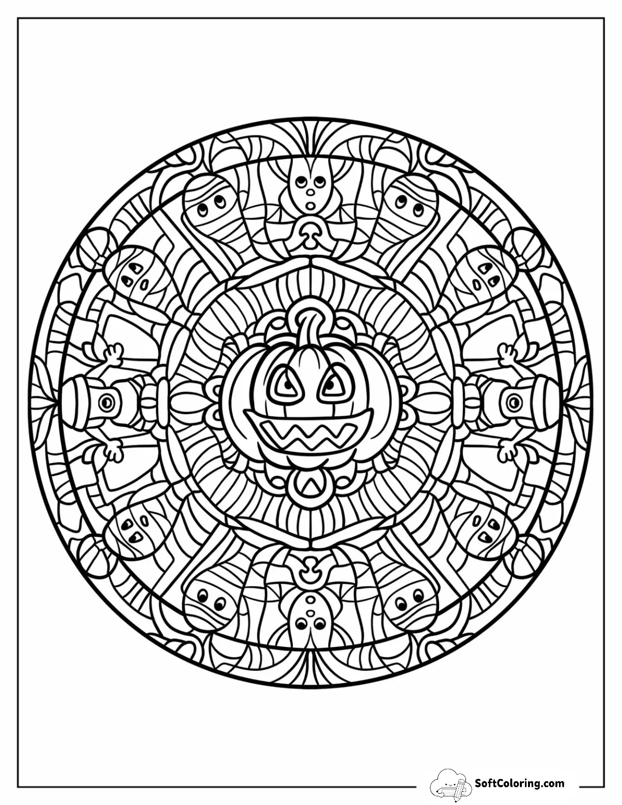 Jack O Lanterns And Mummieshalloween Mandala