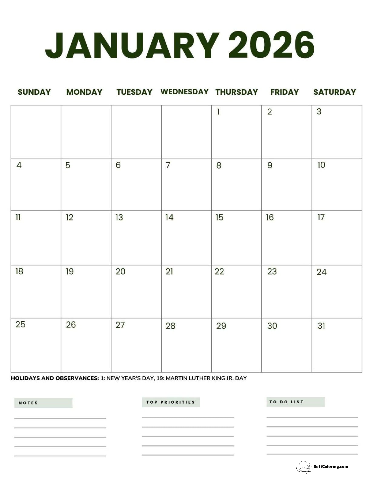 January 2026 Calendar Printable Business2 Portrait