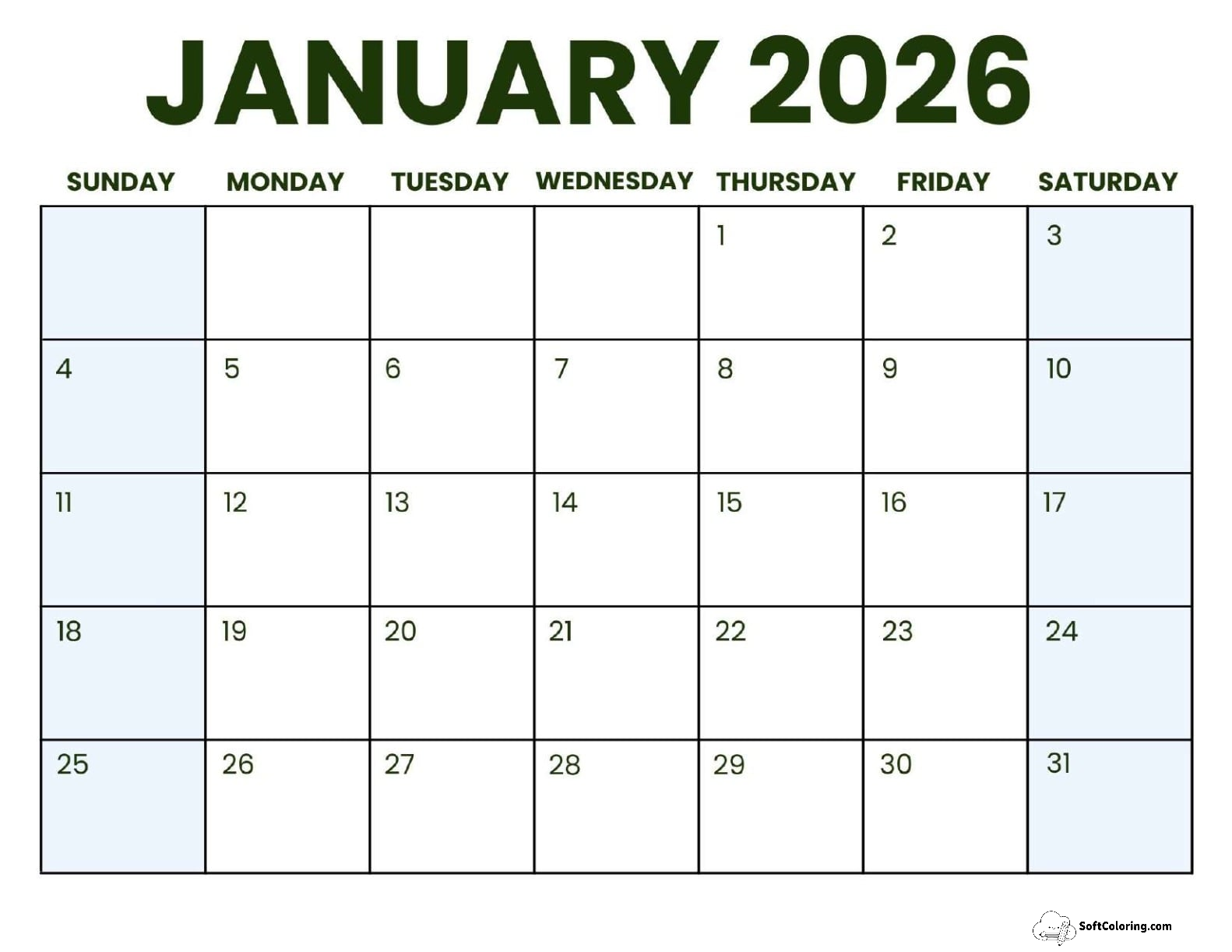January 2026 Calendar Printable Business3 Landscape