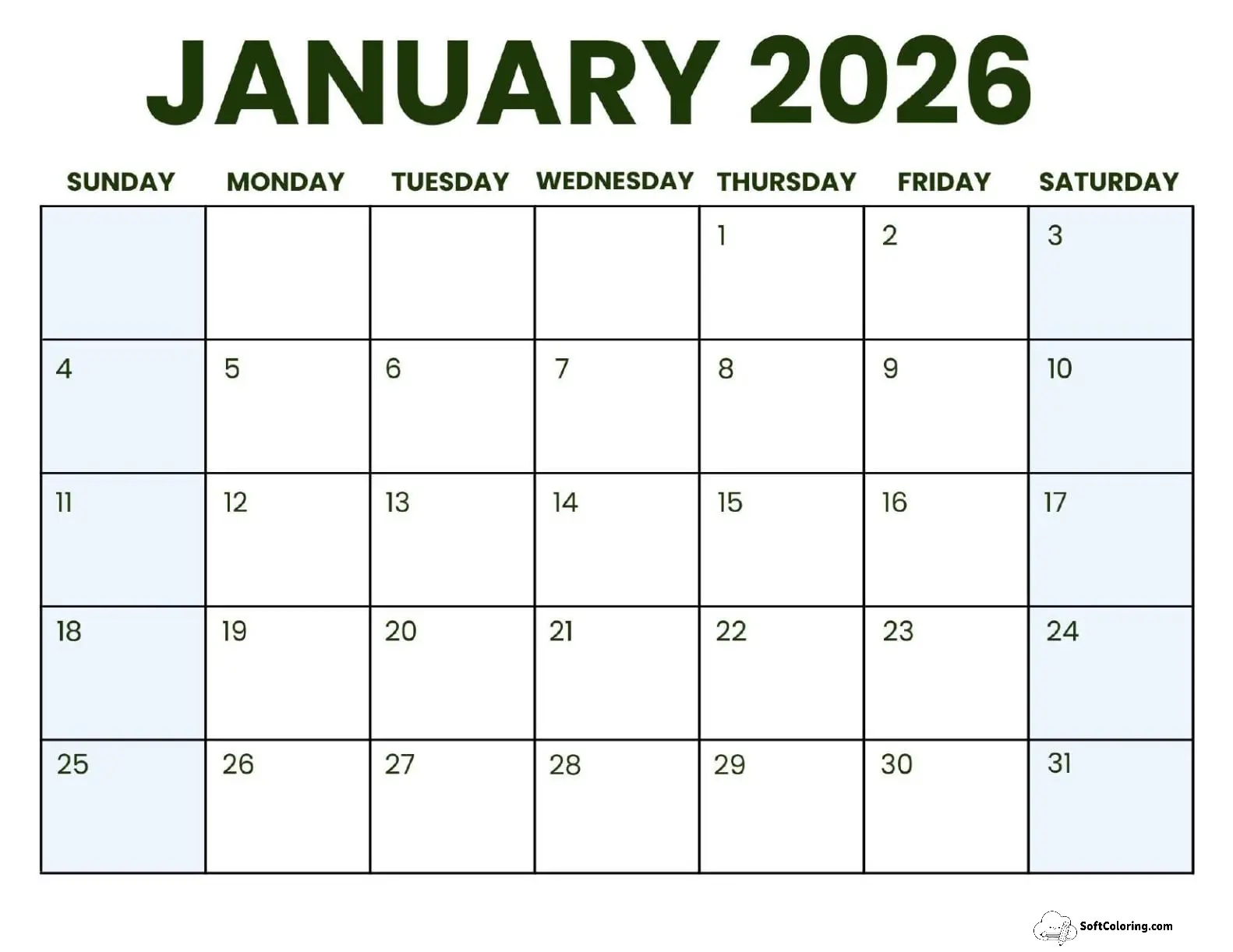 January 2026 Calendar Printable Business3 Landscape