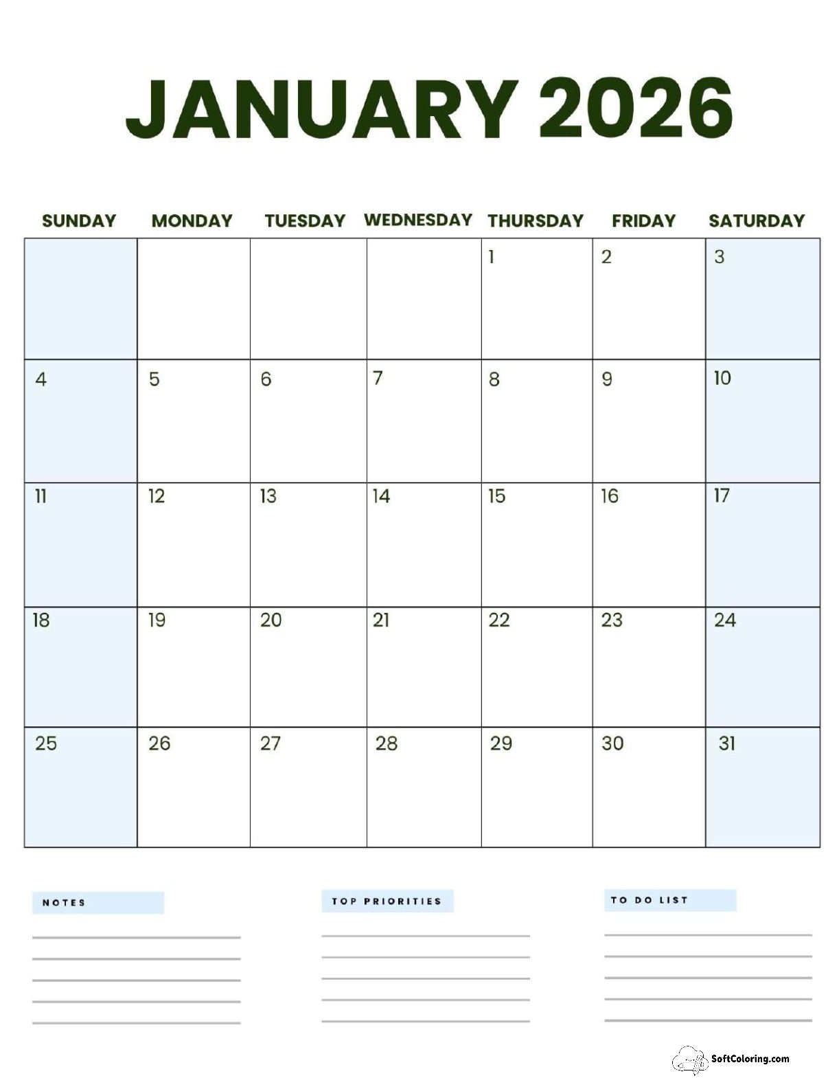 January 2026 Calendar Printable Business3 Portrait