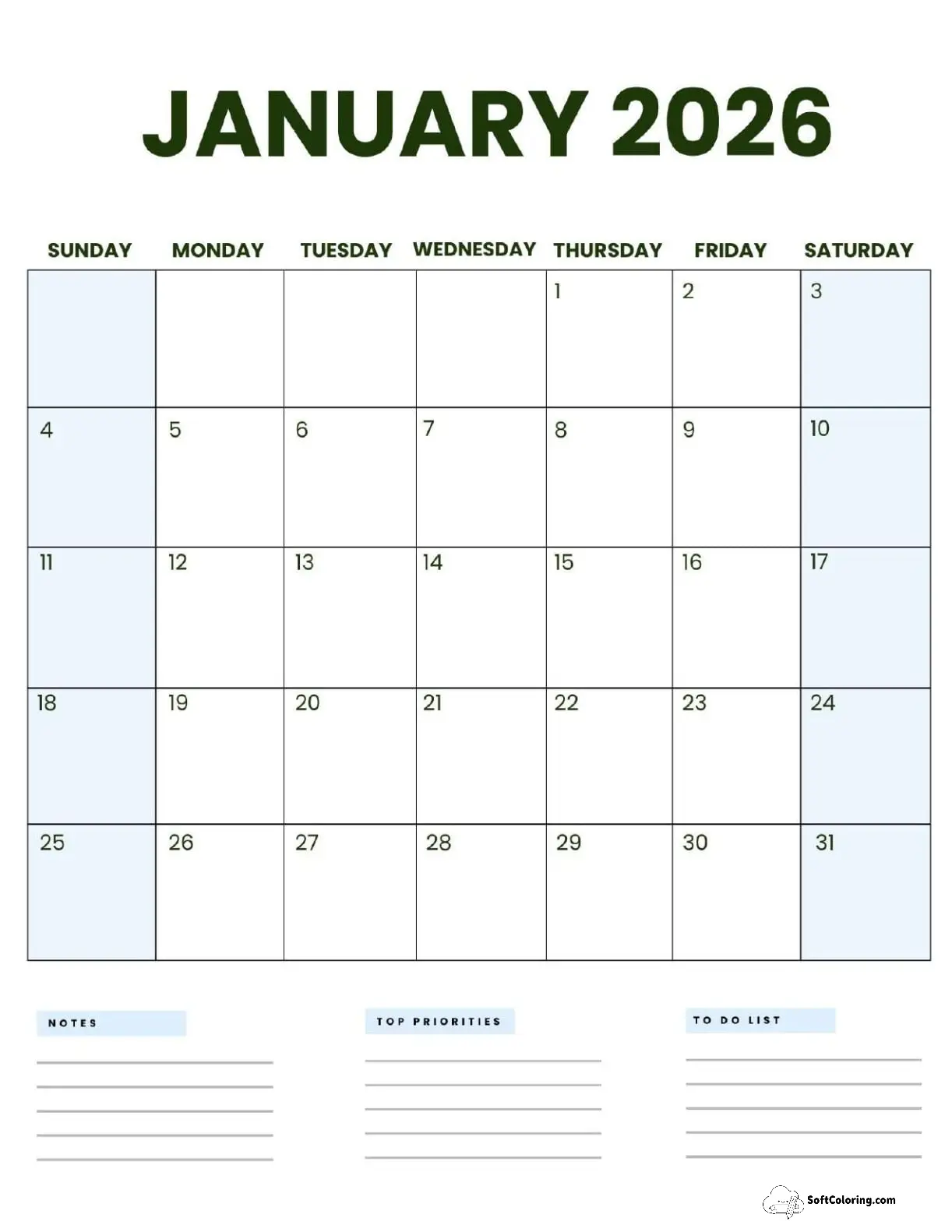 January 2026 Calendar Printable Business3 Portrait