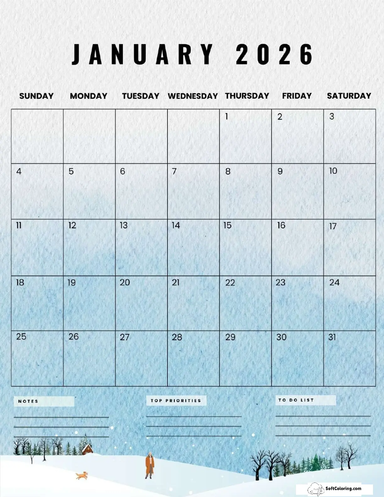 January 2026 Calendar Printable Watercolor Portrait1