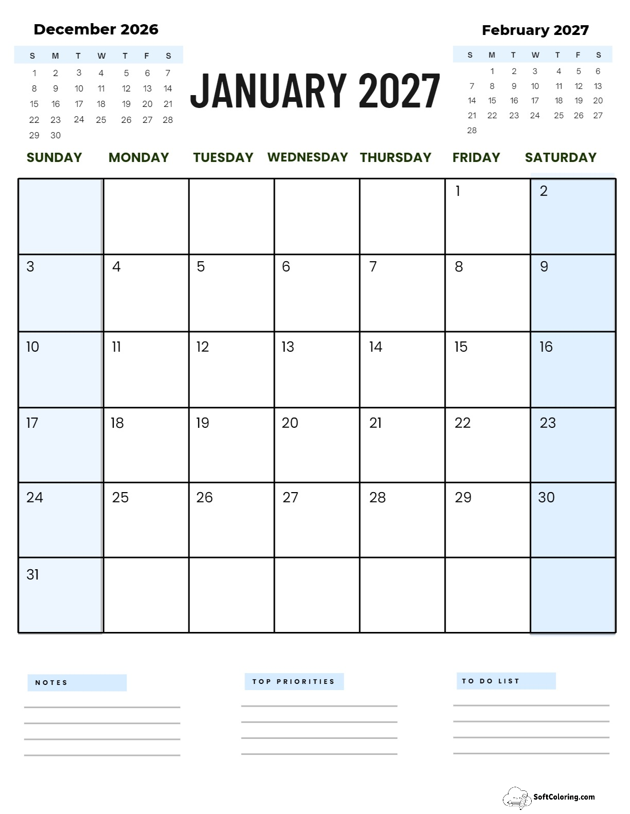 January 2027 Calendar Printable Corporate 2 Portrait
