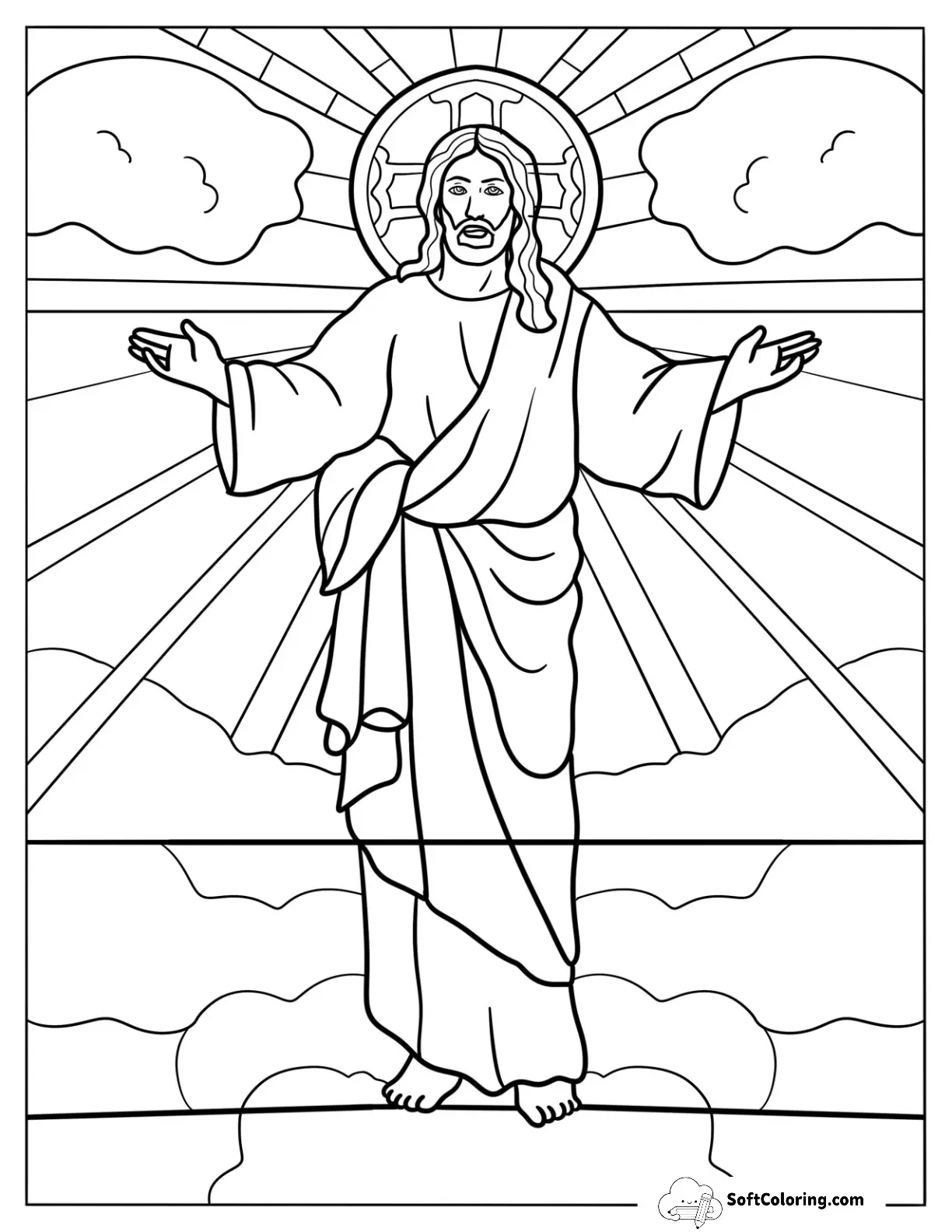Jesus Coloring Page Ascending To Heaven Stained Glass