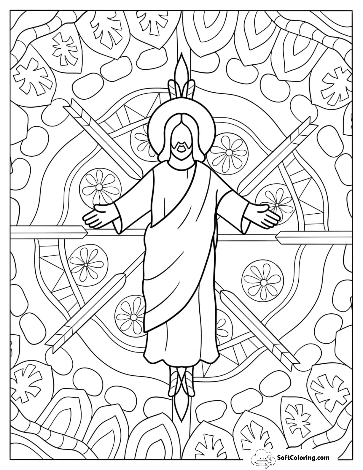 Jesus Coloring Page At The Center Of A Mandala
