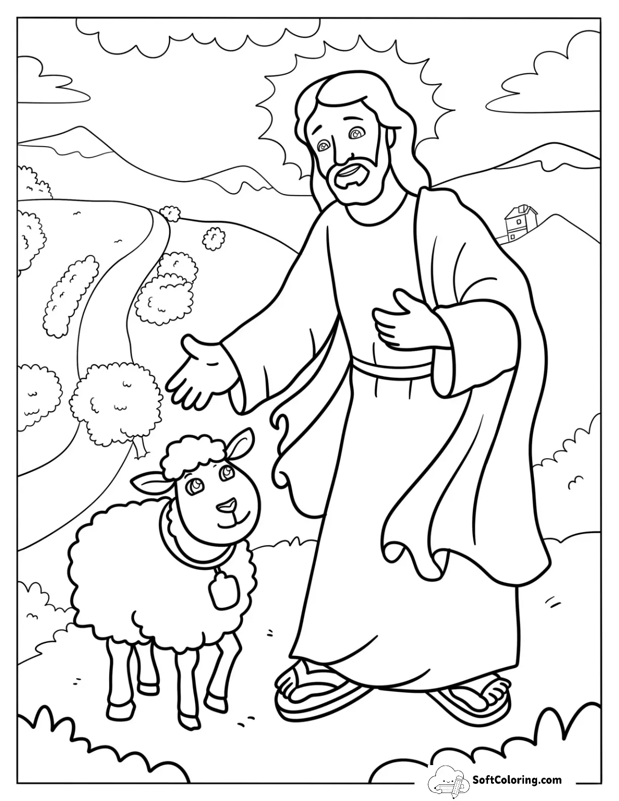 Jesus Coloring Page Finding The Missing Lamb For Kids