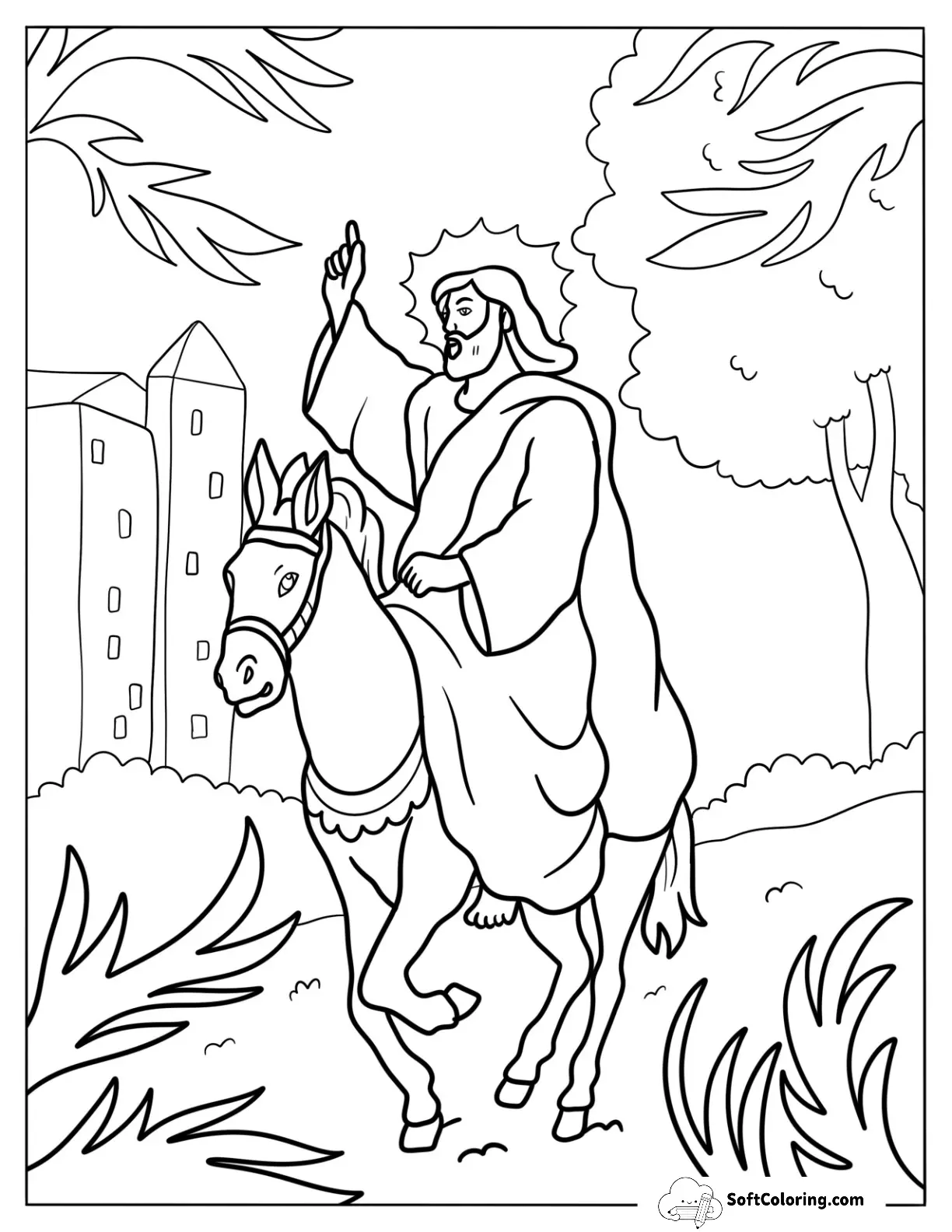 Jesus Coloring Page Riding A Donkey On Palm Sunday